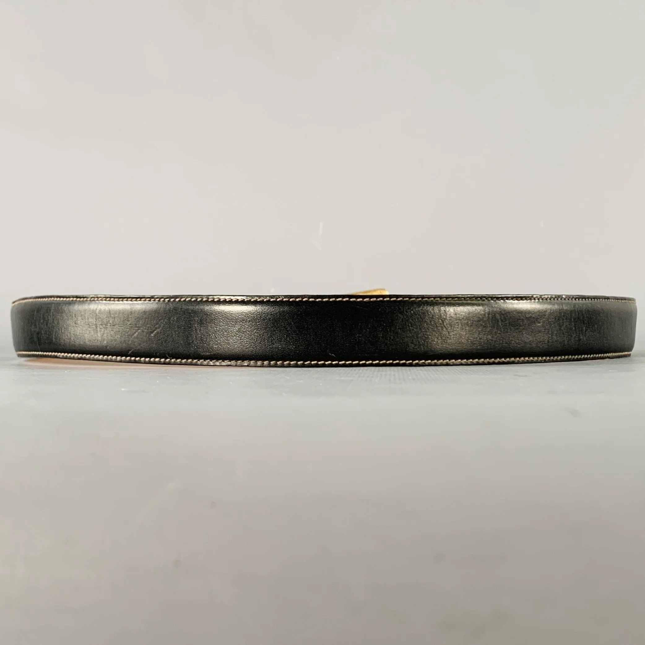 NEIMAN MARCUS Size 36 Black Brass Leather Belt - Image 3