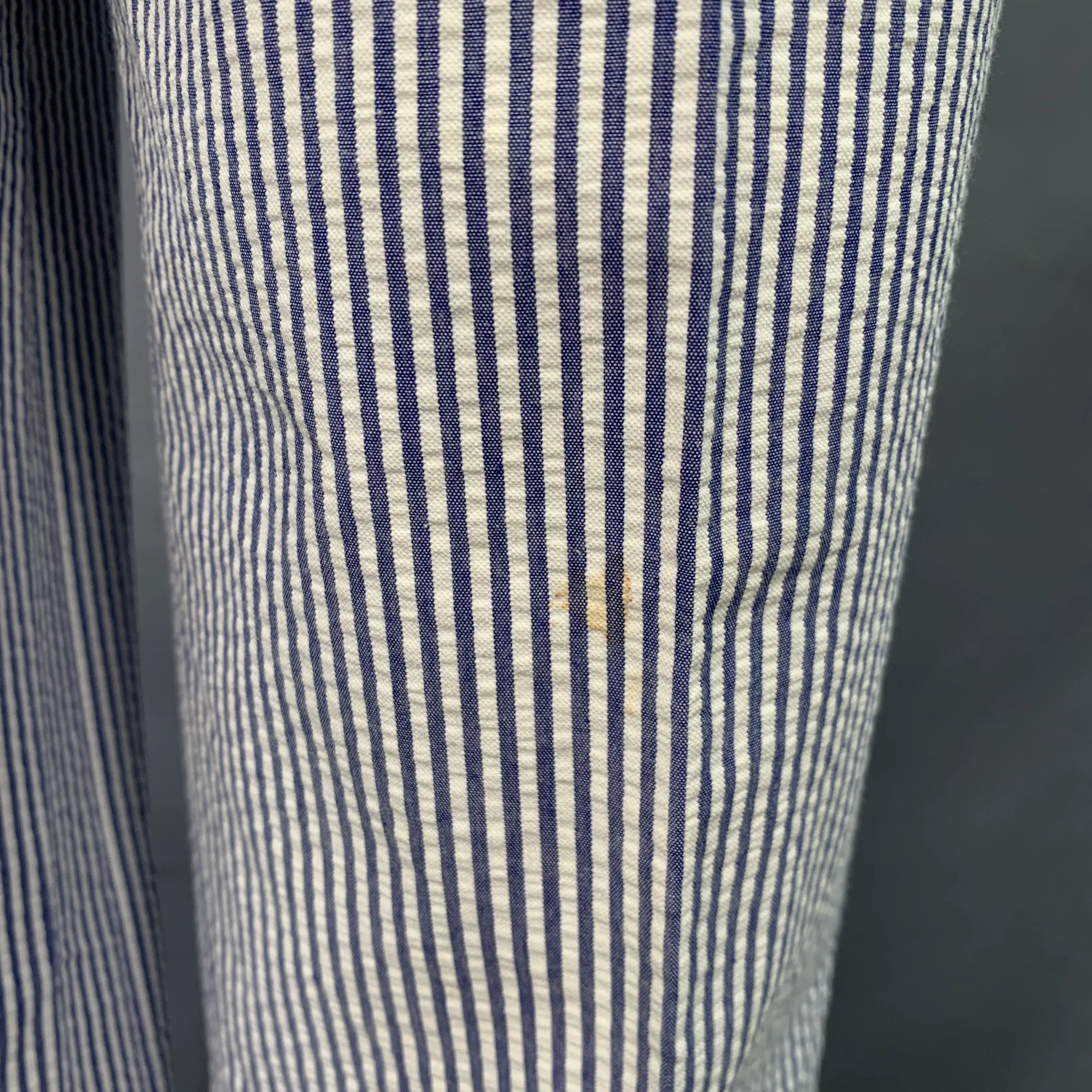 NEIMAN MARCUS Size 40 Blue White Stripe Seersucker Notch Lapel Suit - Image 10