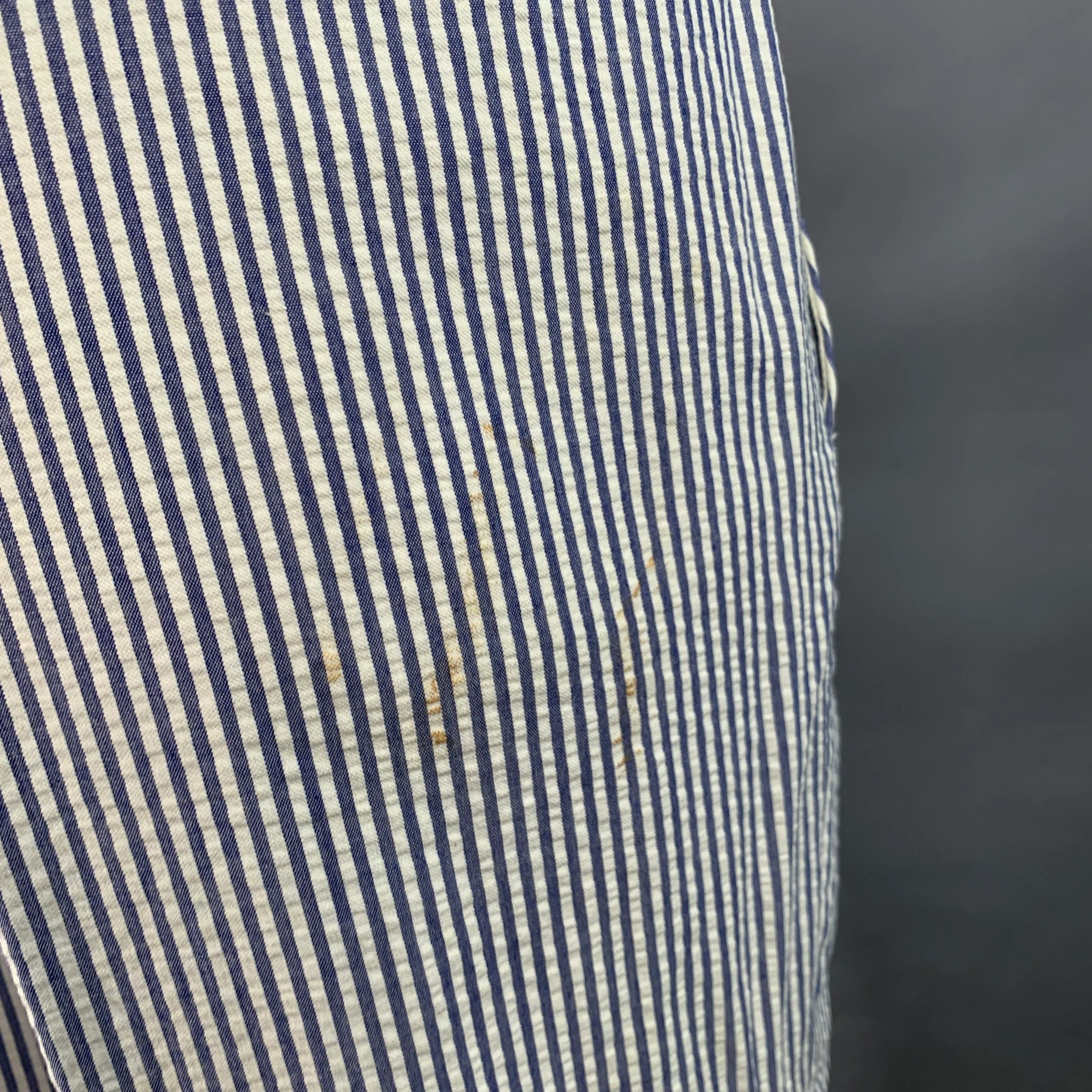 NEIMAN MARCUS Size 40 Blue White Stripe Seersucker Notch Lapel Suit - Image 7