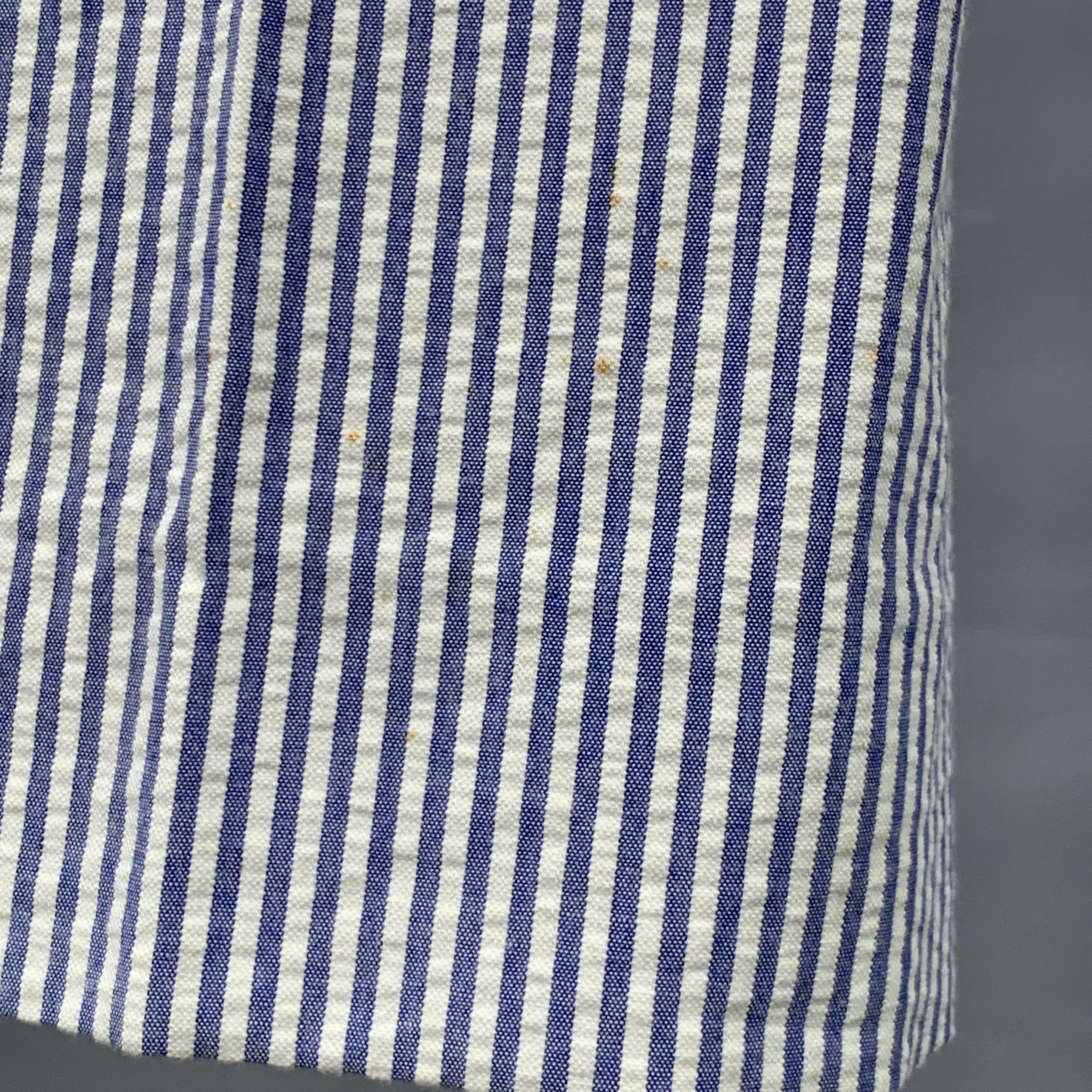 NEIMAN MARCUS Size 40 Blue White Stripe Seersucker Notch Lapel Suit - Image 8