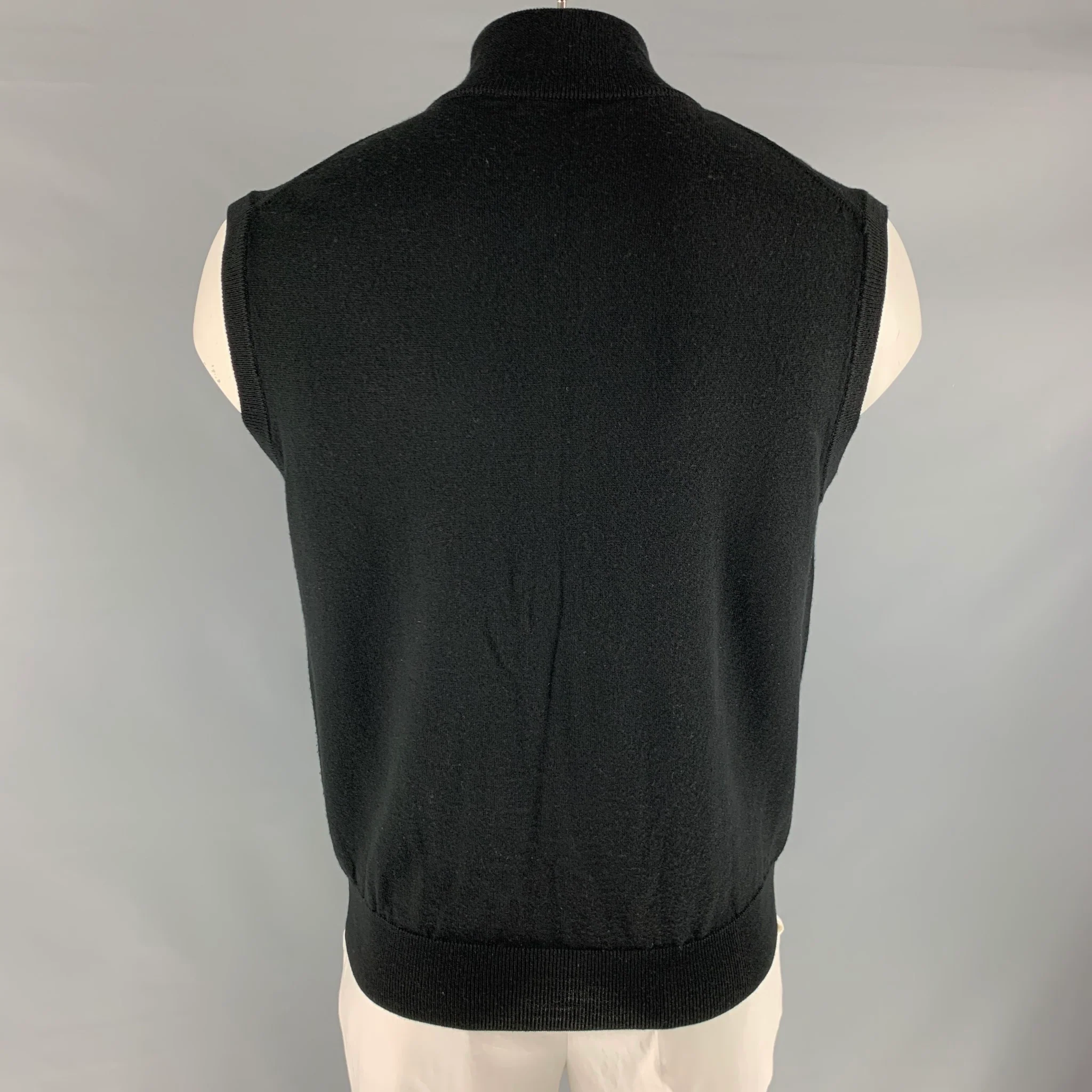 NEIMAN MARCUS Size L Black Merino Wool Blend Zip Up Vest (Indoor) - Image 3