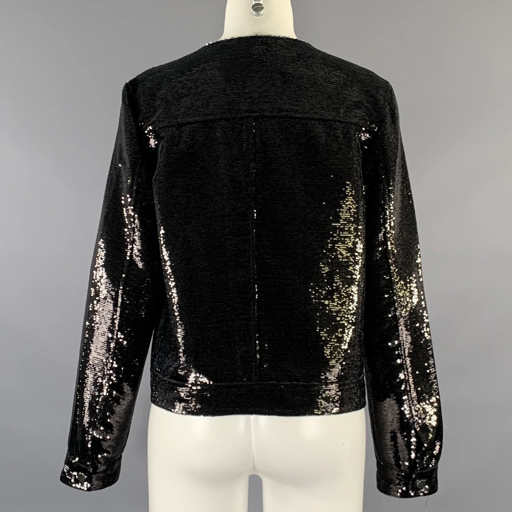 NEIMAN MARCUS Size M Black Polyethylene Blend Sequined Snaps Jacket - Image 4