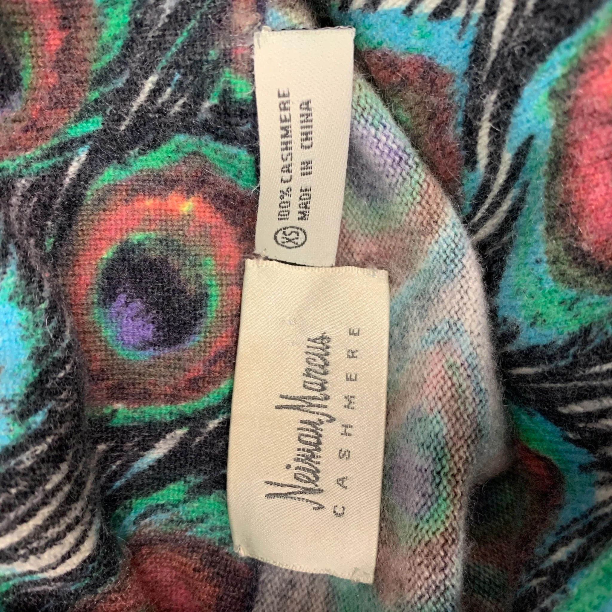 NEIMAN MARCUS Size S Multi-Color Cashmere Peacock Turtleneck Pullover - Womens - Image 4