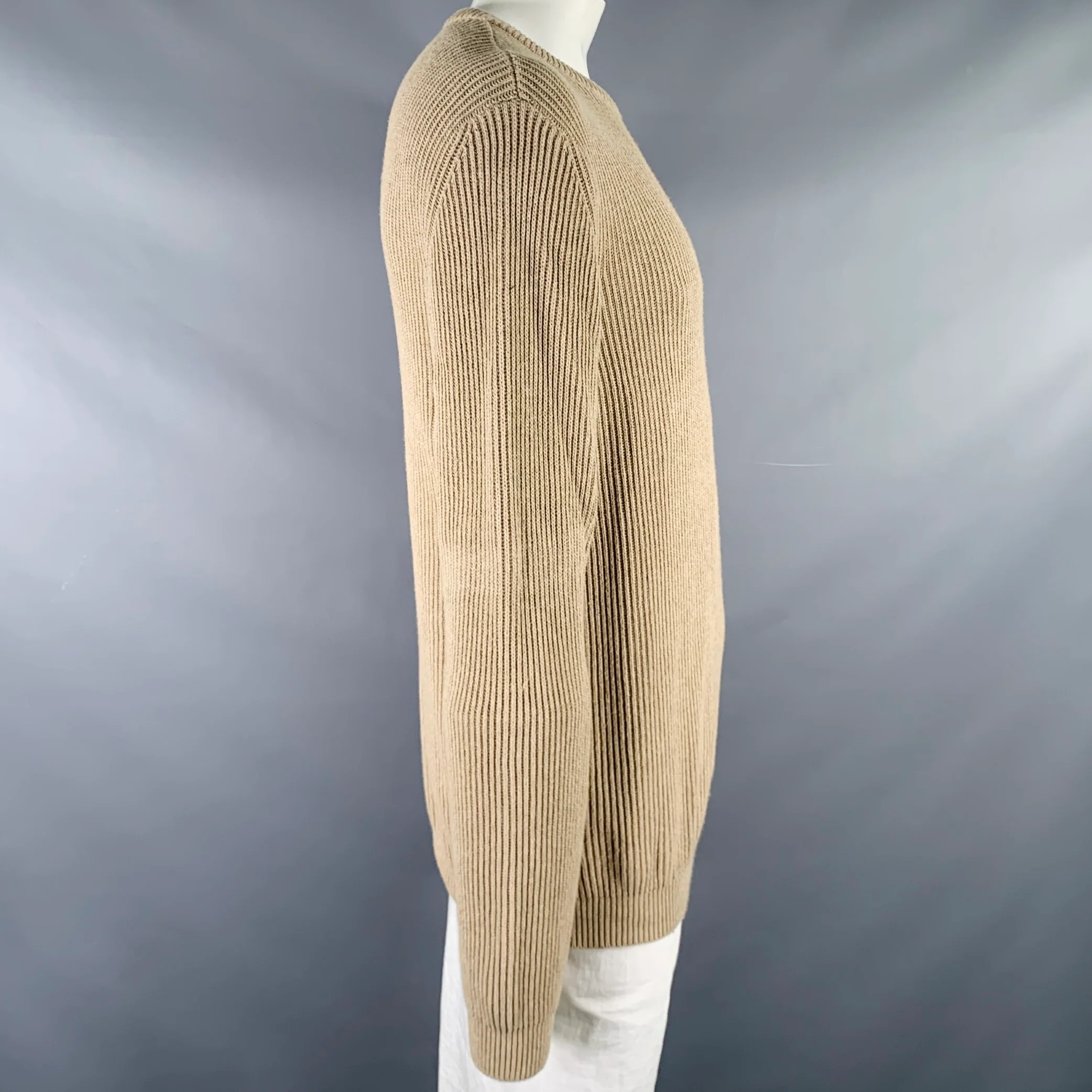 NEIMAN MARCUS Size XL Beige Knit Cotton Crew Neck Sweater - Image 2
