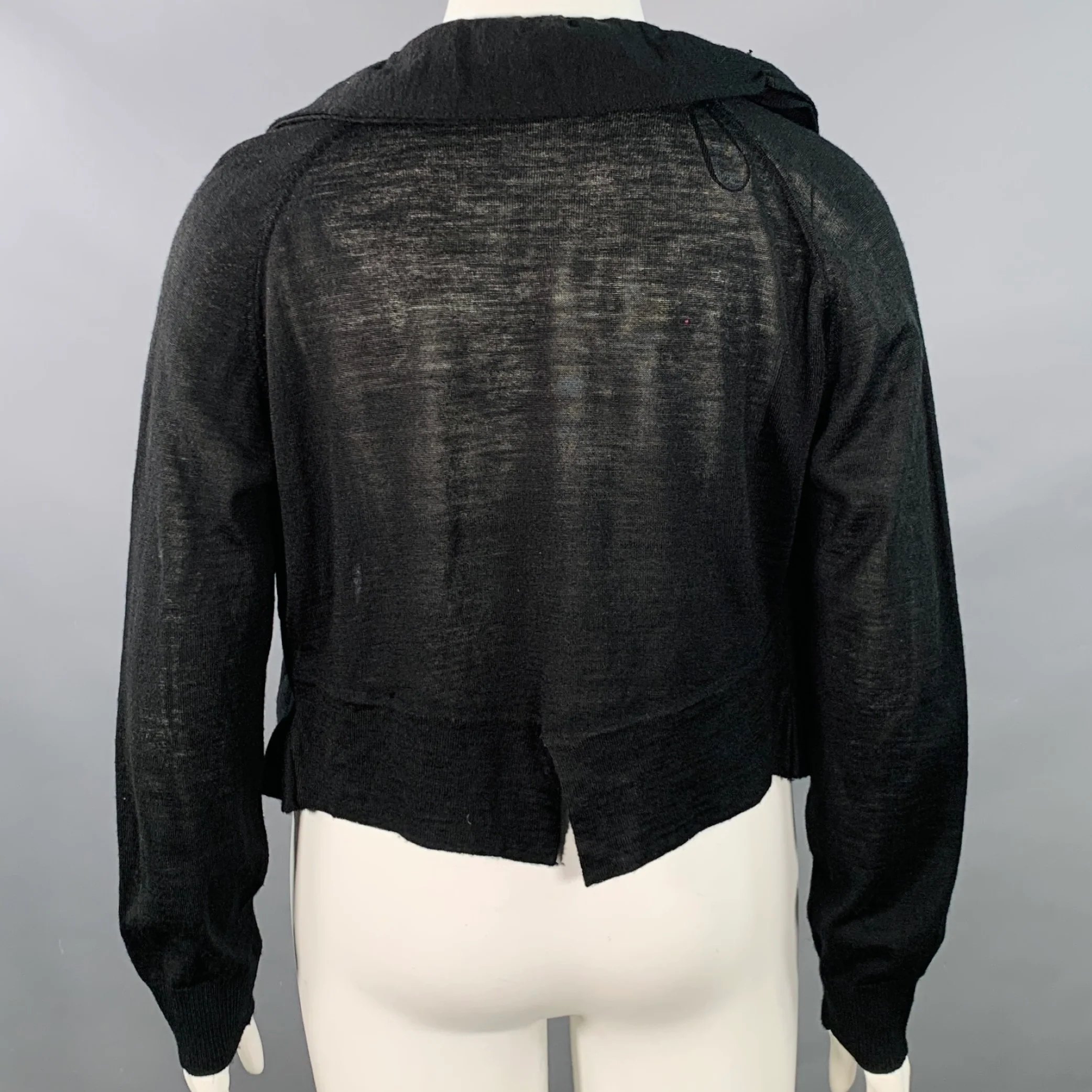 NEIMAN MARCUS Size XL Black Acrylic Wool Ruffled Open Front Cardigan - Image 3