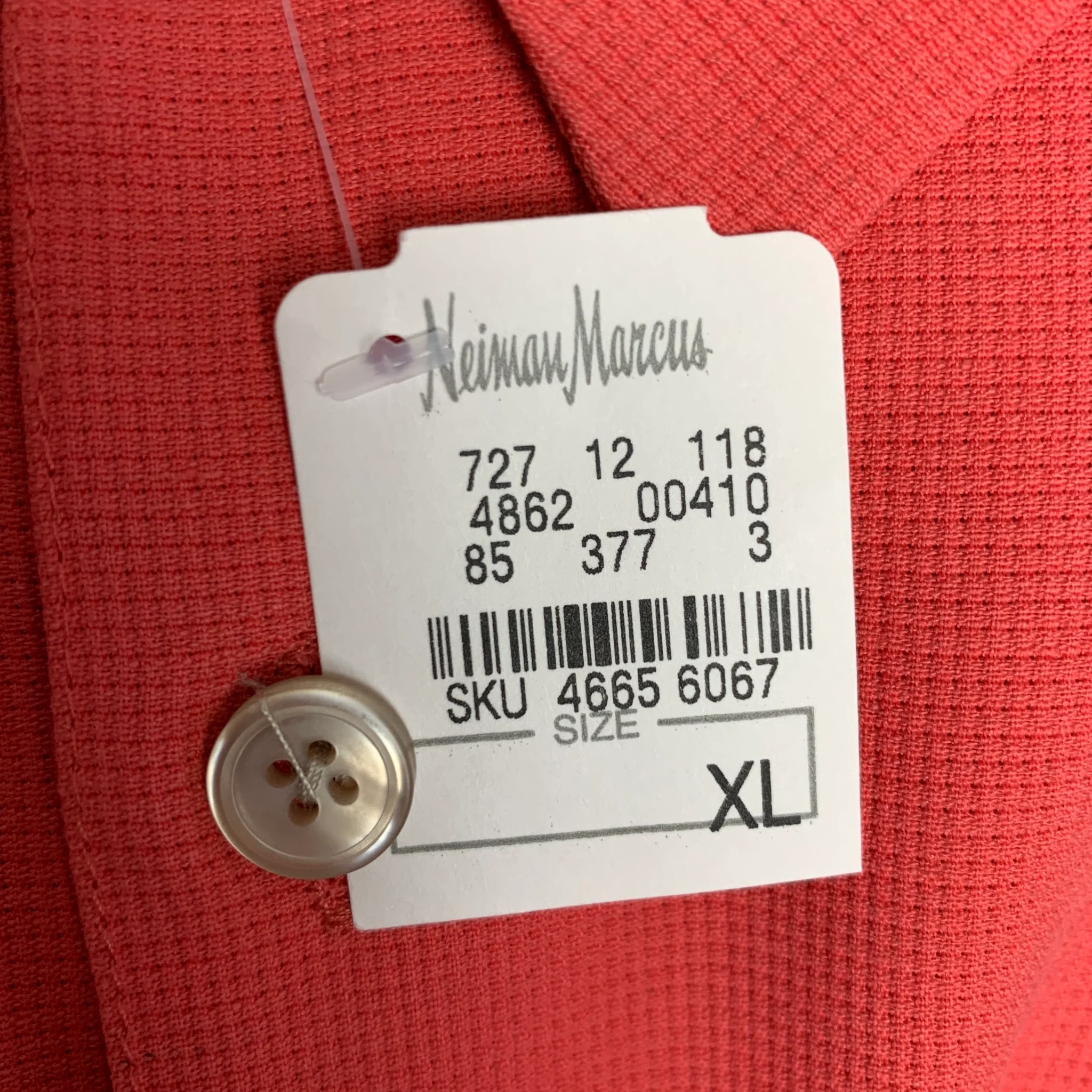 NEIMAN MARCUS Size XL Salmon Solid Silk Button Up Short Sleeve Shirt - Image 5