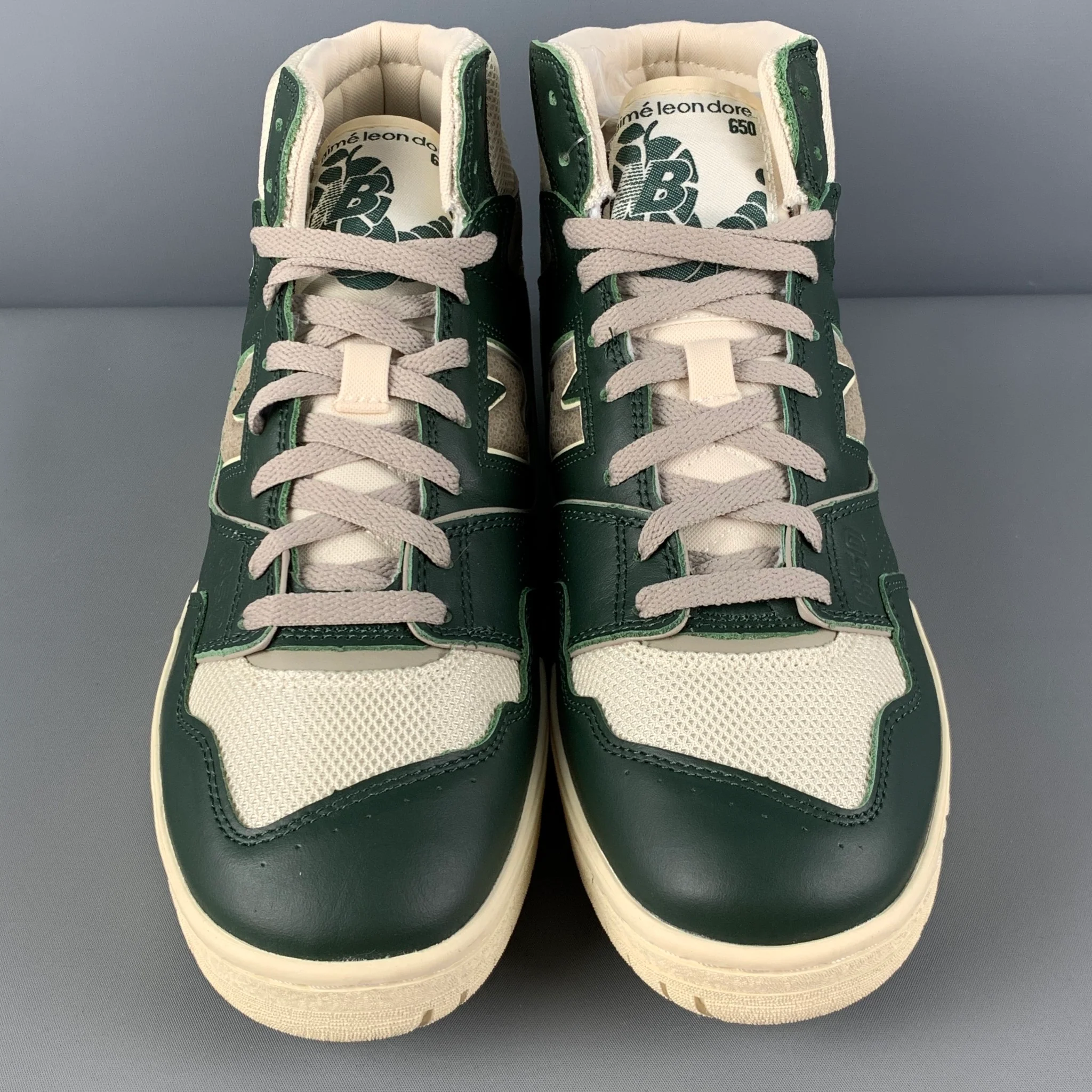 NEW BALANCE x AIME LEON DORE Size 10.5 Green Beige Color Block Leather High Top Sneakers - Image 4