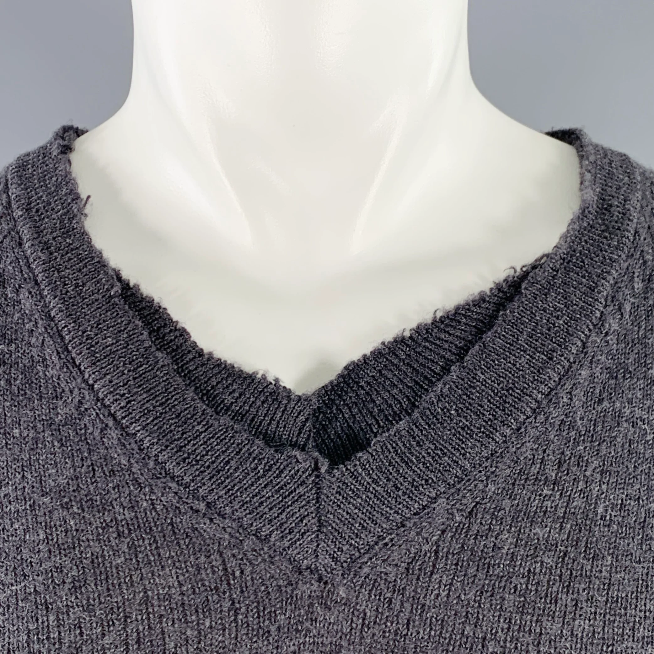 NICE COLLECTIVE Size S Grey Charcoal Knit Merino Wool V-Neck Sweater - Image 2