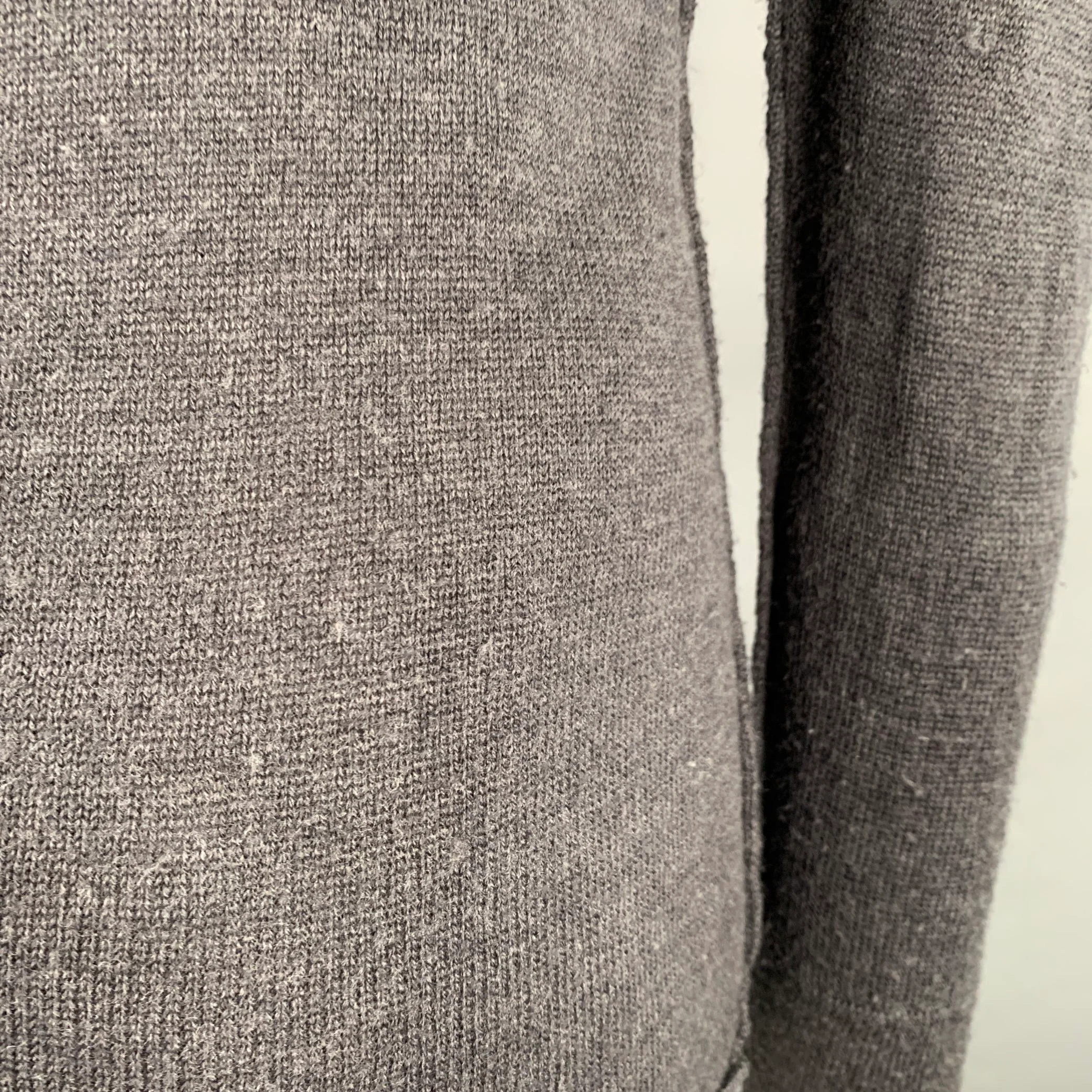 NICE COLLECTIVE Size S Grey Charcoal Knit Merino Wool V-Neck Sweater - Image 6