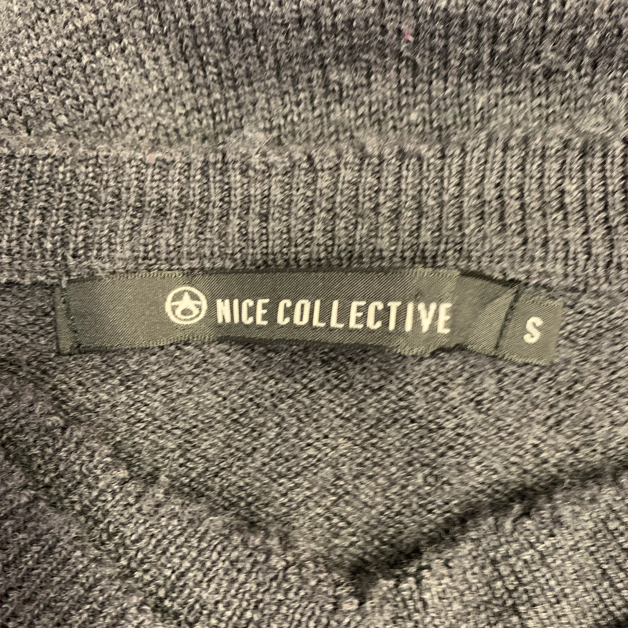 NICE COLLECTIVE Size S Grey Charcoal Knit Merino Wool V-Neck Sweater - Image 8