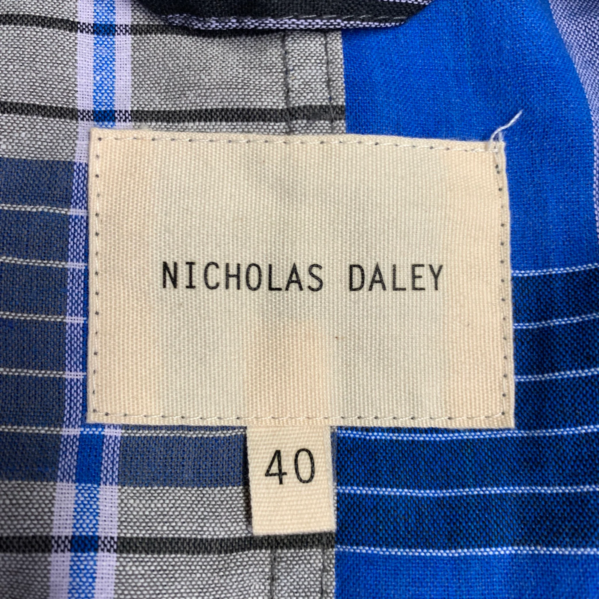 NICHOLAS DALEY Size M Blue Brown Plaid Cotton Side Ties Shirt Jacket - Image 7