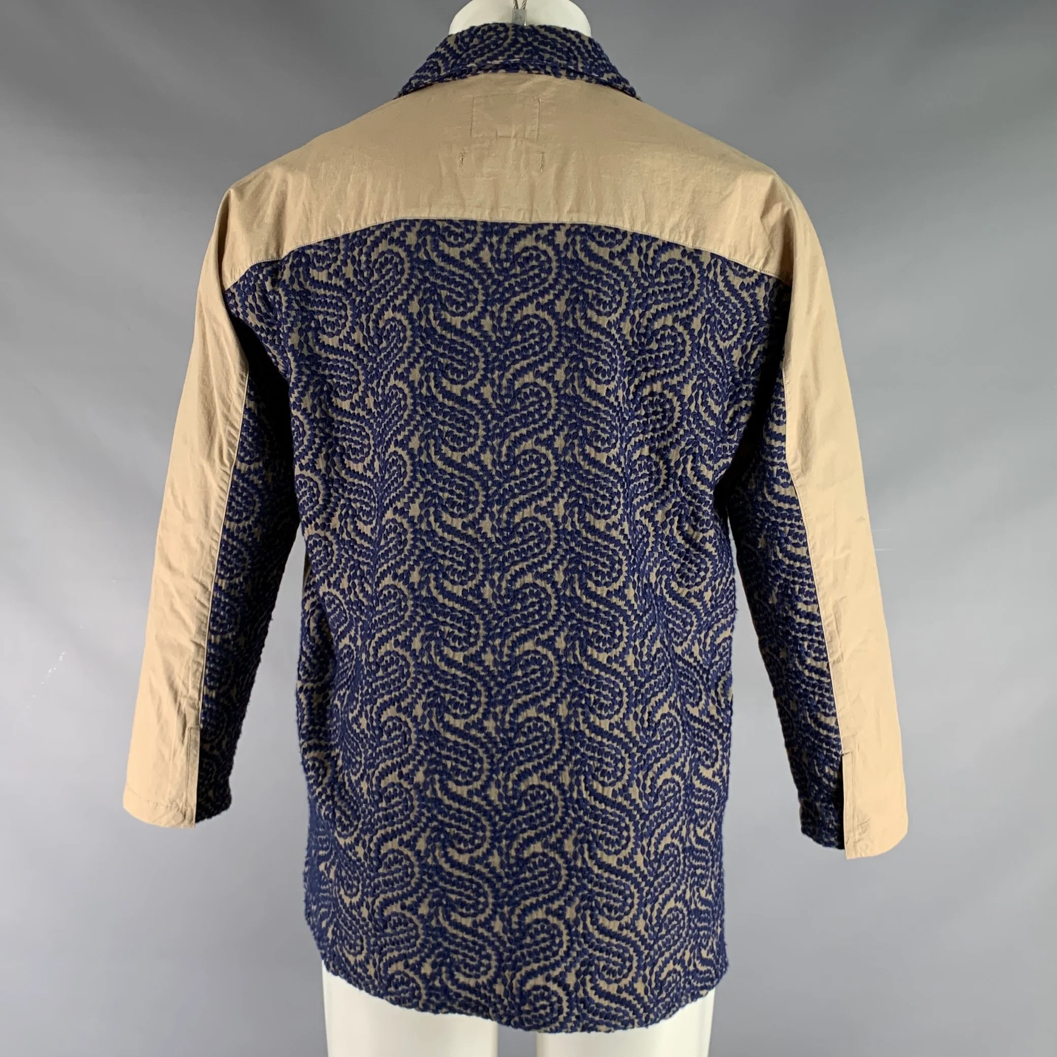 NICHOLAS DALEY Size S Khaki Navy Embroidery Cotton Polyester Long Sleeve Shirt - Image 4