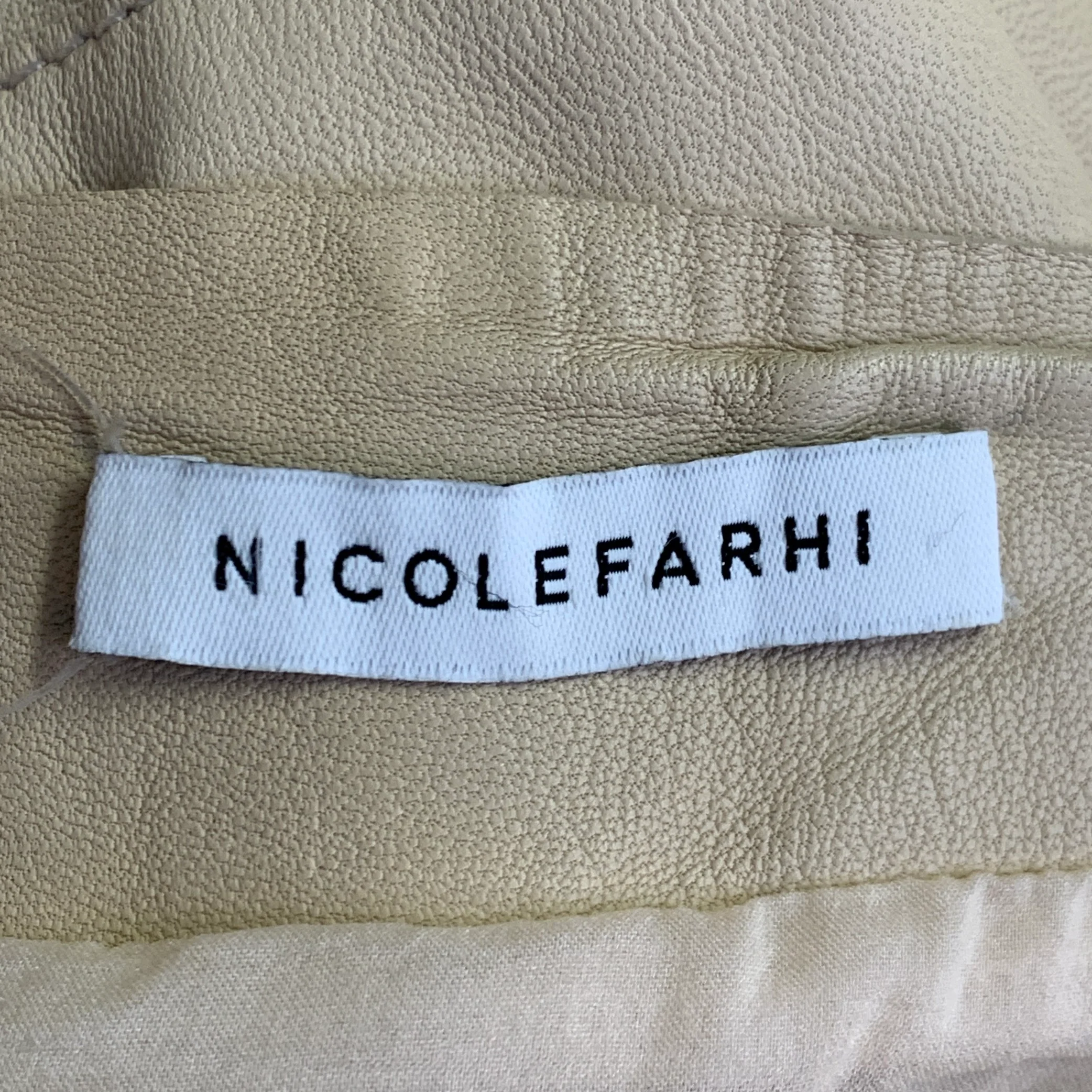 NICOLE FARHI Size 10 Beige Leather Lambskin Side Zipper Midi Skirt - Image 4