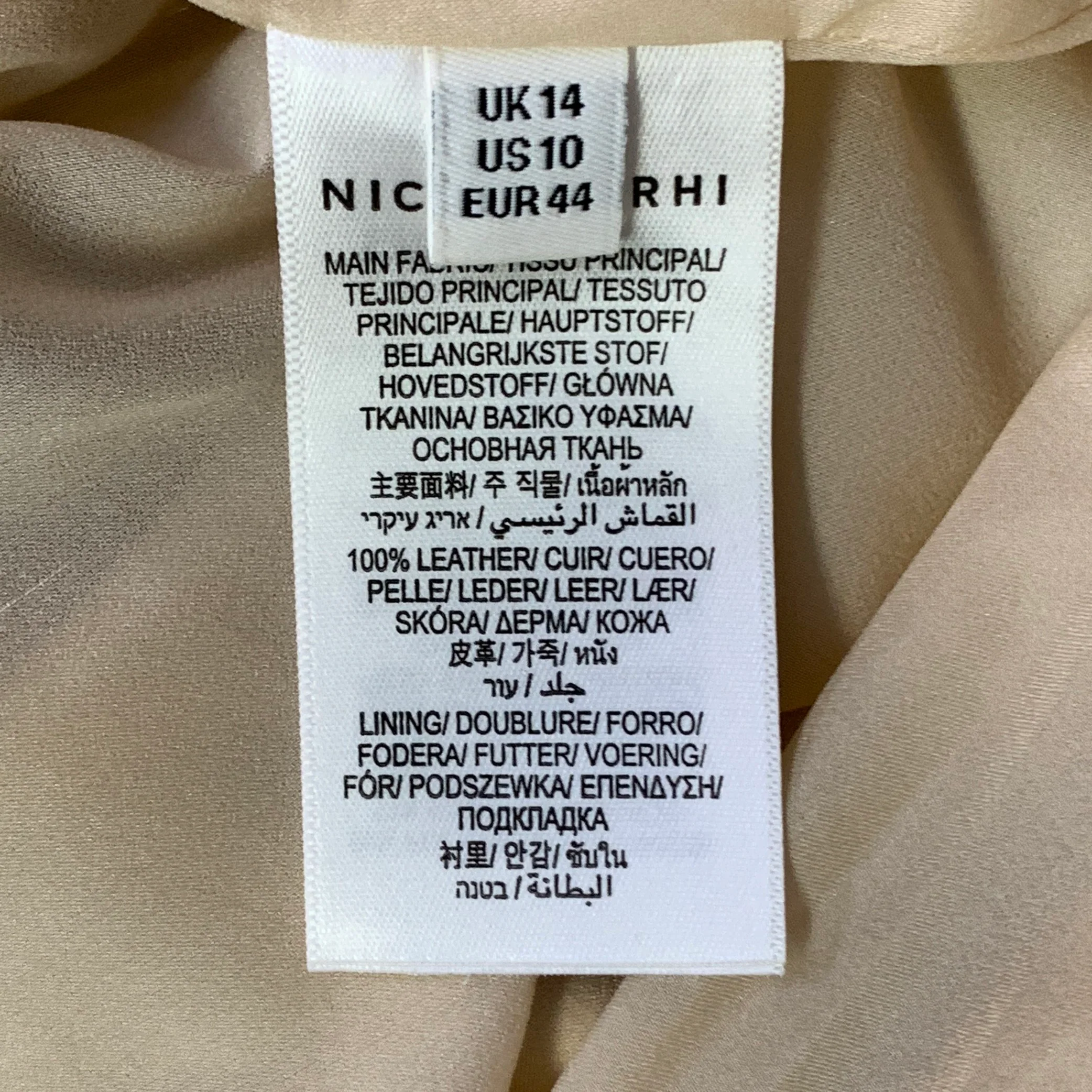 NICOLE FARHI Size 10 Beige Leather Lambskin Side Zipper Midi Skirt - Image 5