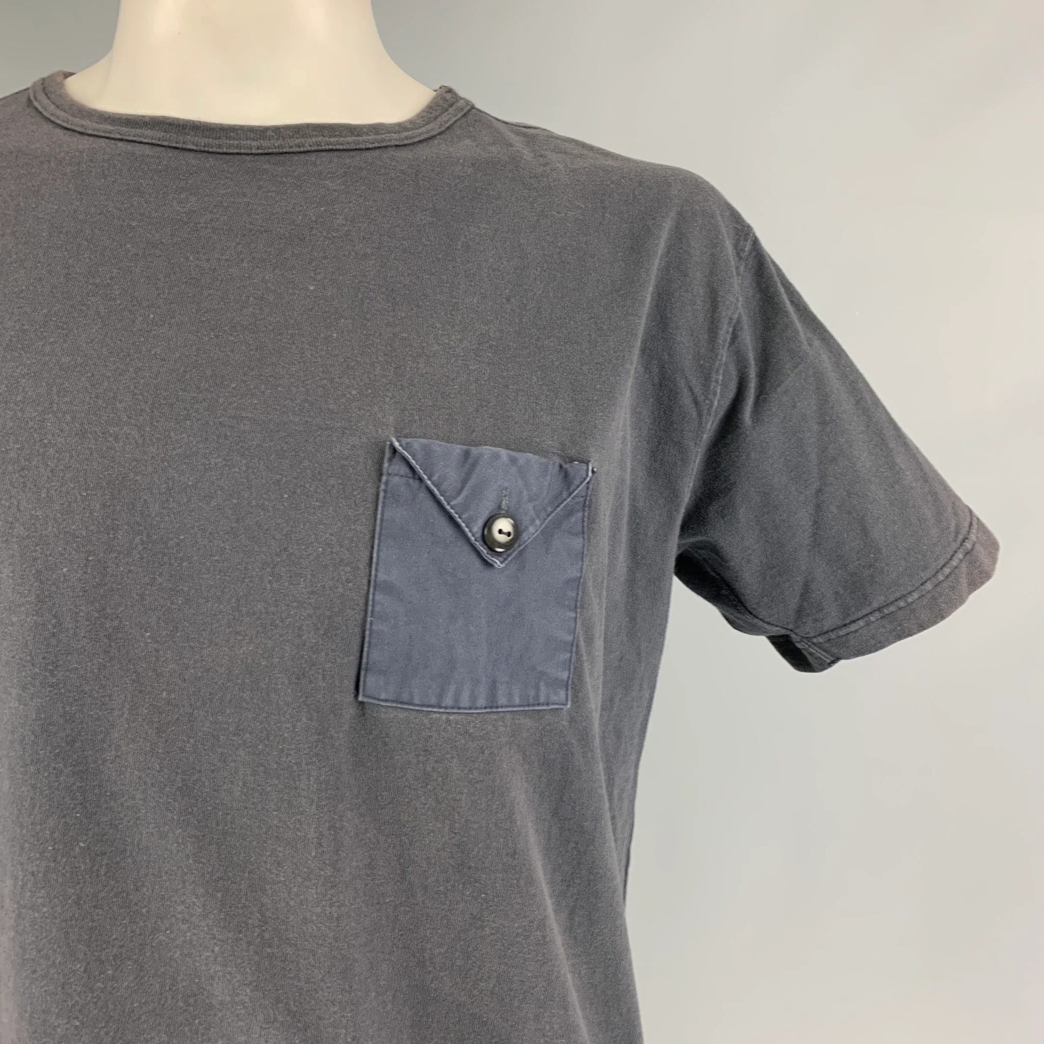 NIGEL CABOURN Size L Navy Cotton Crew-Neck T-shirt - Image 2