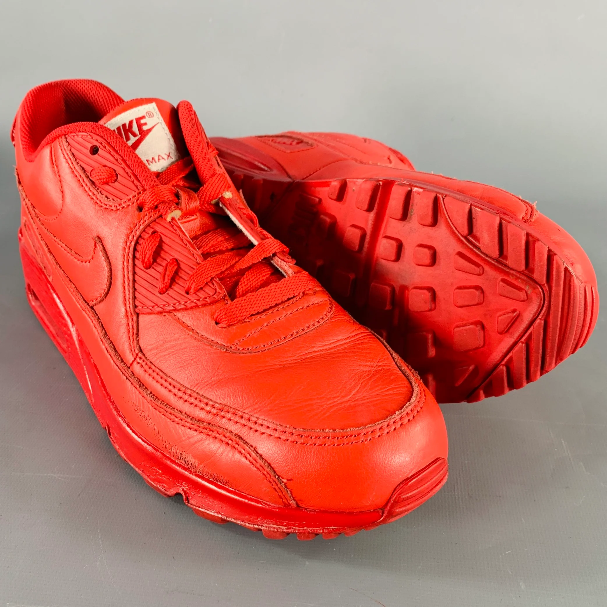 NIKE AIR MAX Size 10 Red Leather Lace-Up Sneakers - Image 5