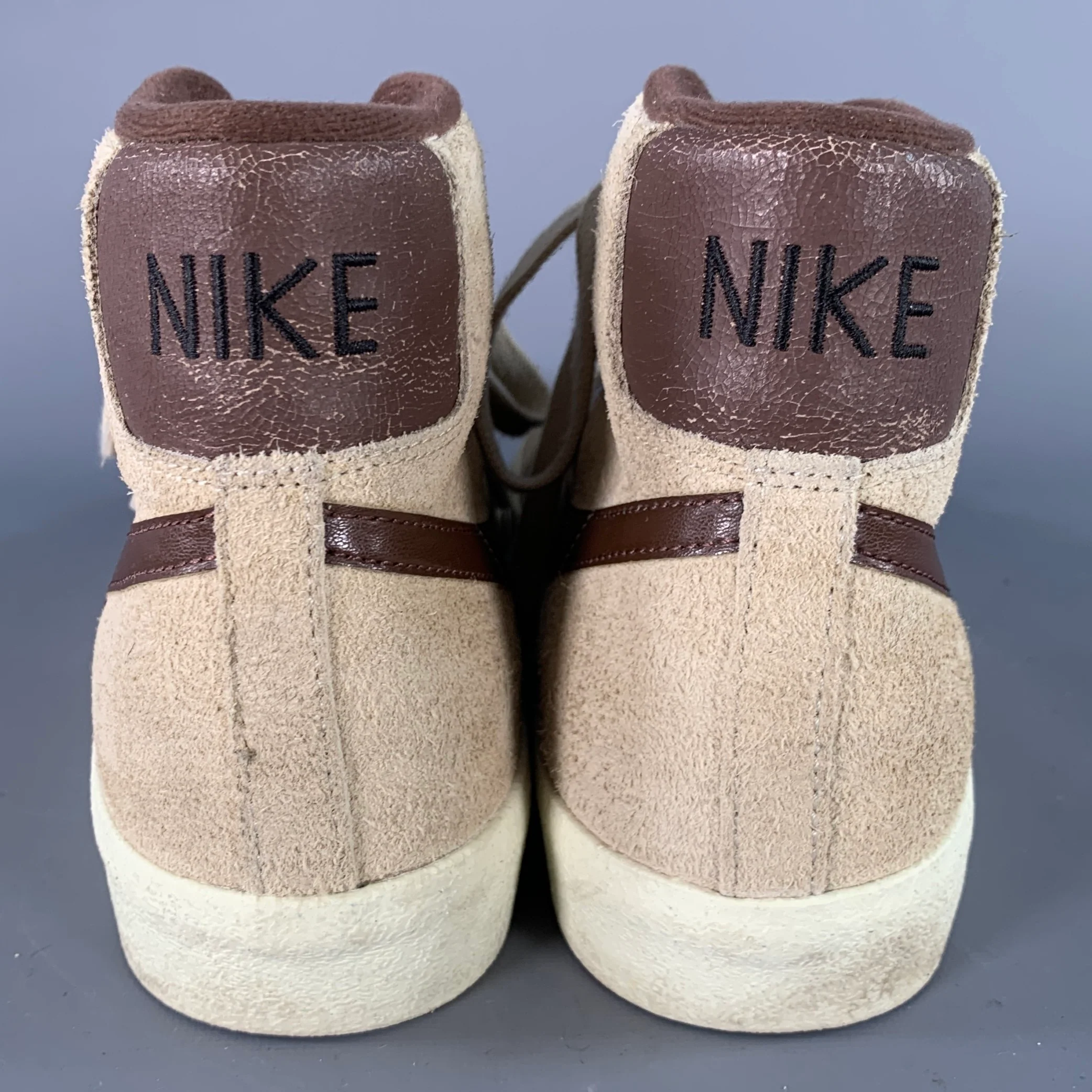 NIKE Size 10.5 Beige Brown Logo Suede High Top Sneakers - Image 3