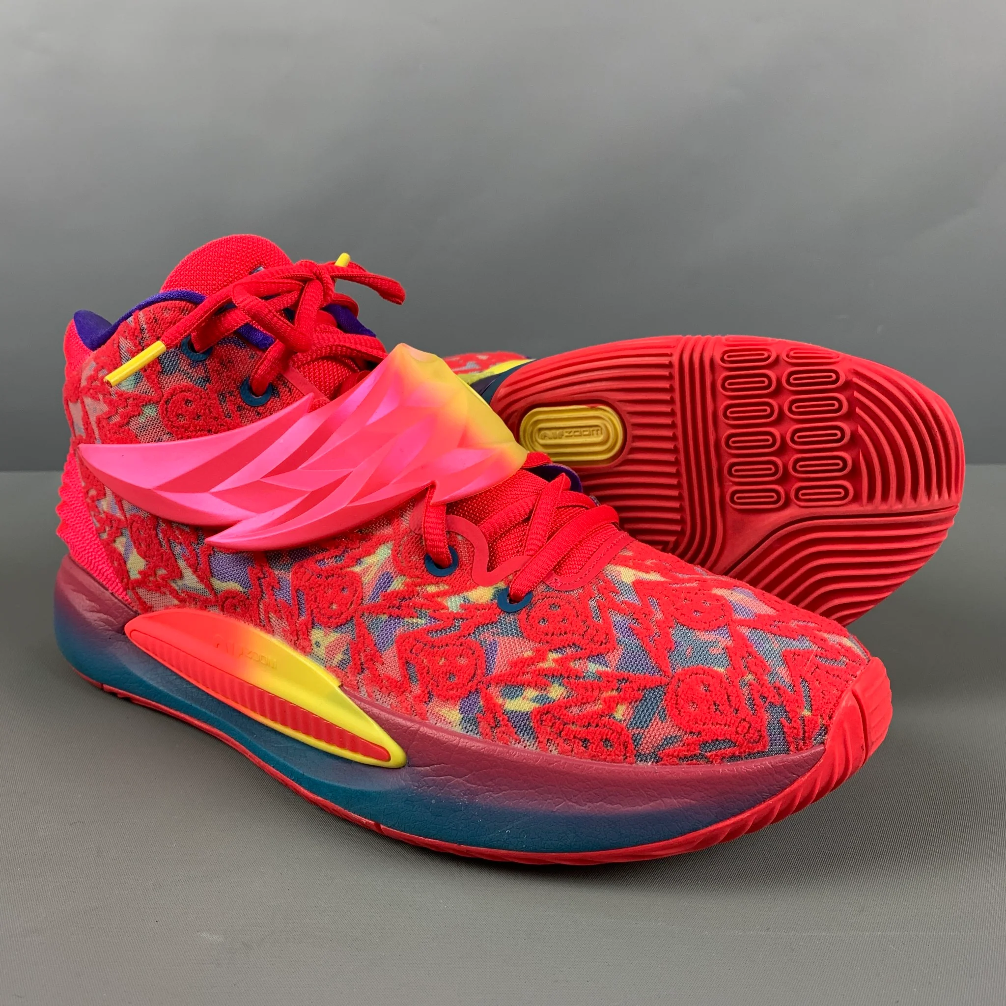 NIKE Size 11.5 Red Multi Color Abstract Mixed Materials High Top Sneakers - Image 5