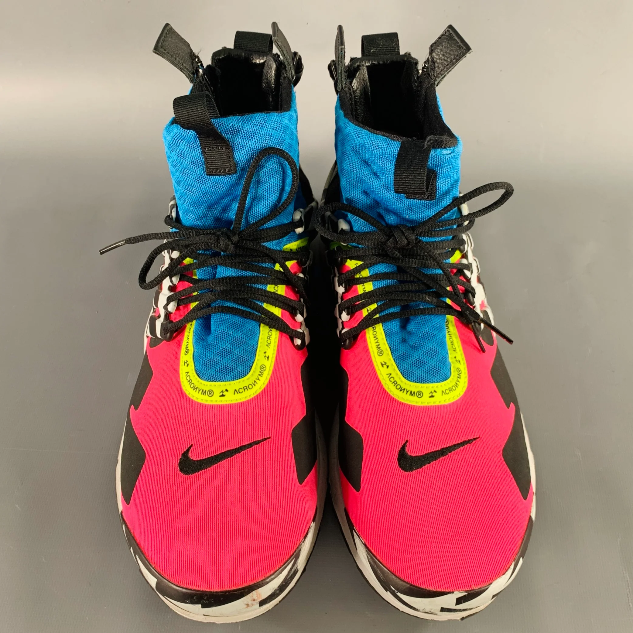 NIKE Size 12 Pink Air Presto Mid Multi Color Color Block Mesh Zip Up Sneakers - Image 4