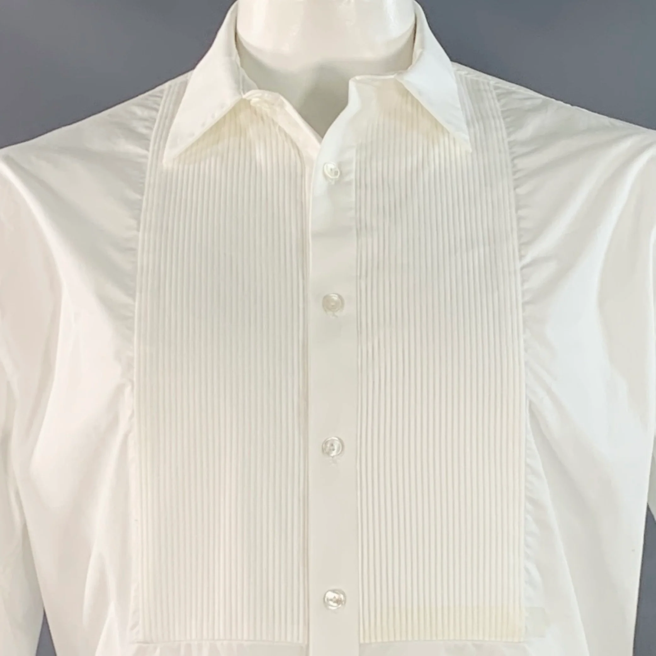 NILI LOTAN Size XL White Cotton Pleated Bib Tuxedo Long Sleeve Shirt - Image 2