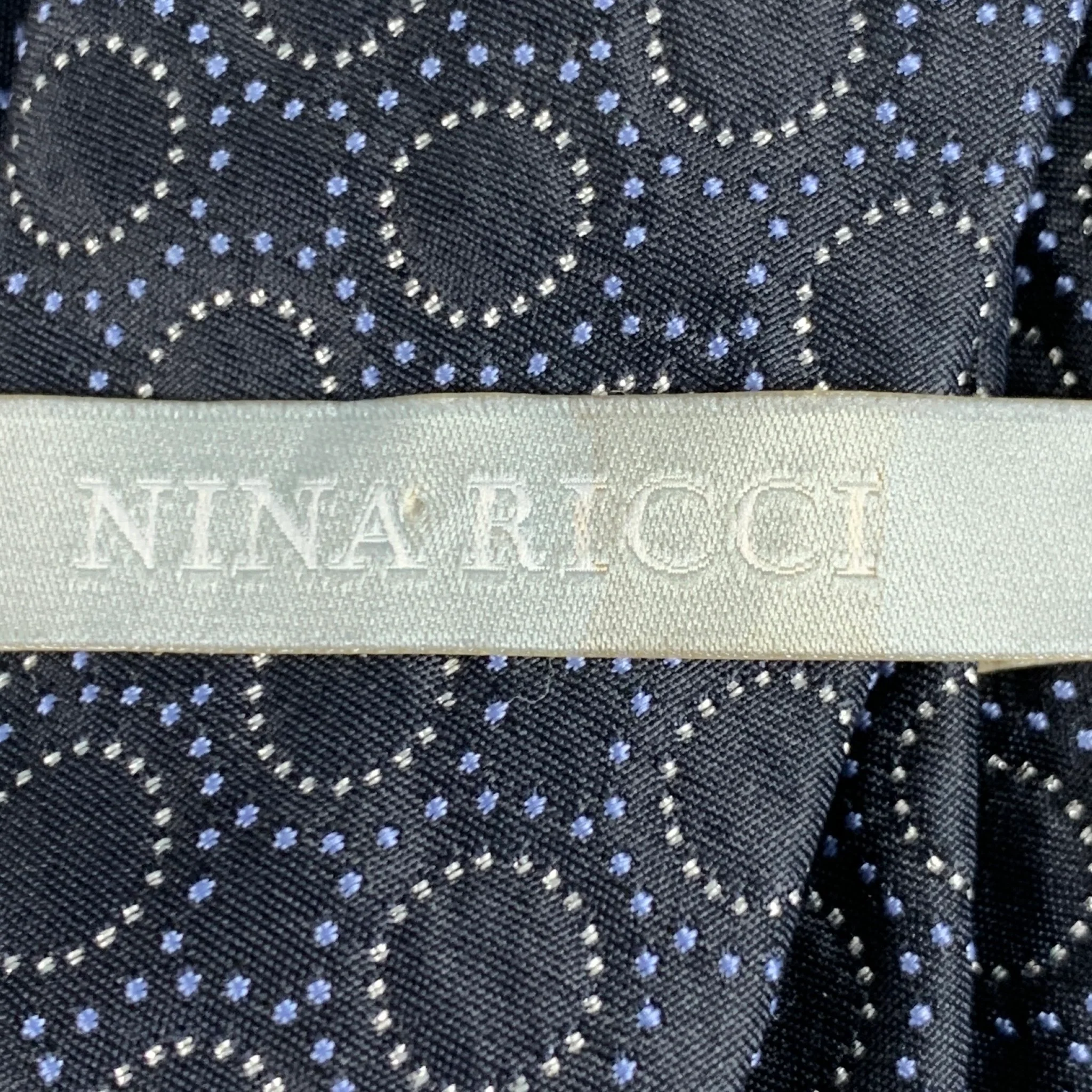 NINA RICCI Black Silver Circles Silk Blend Tie - Image 4