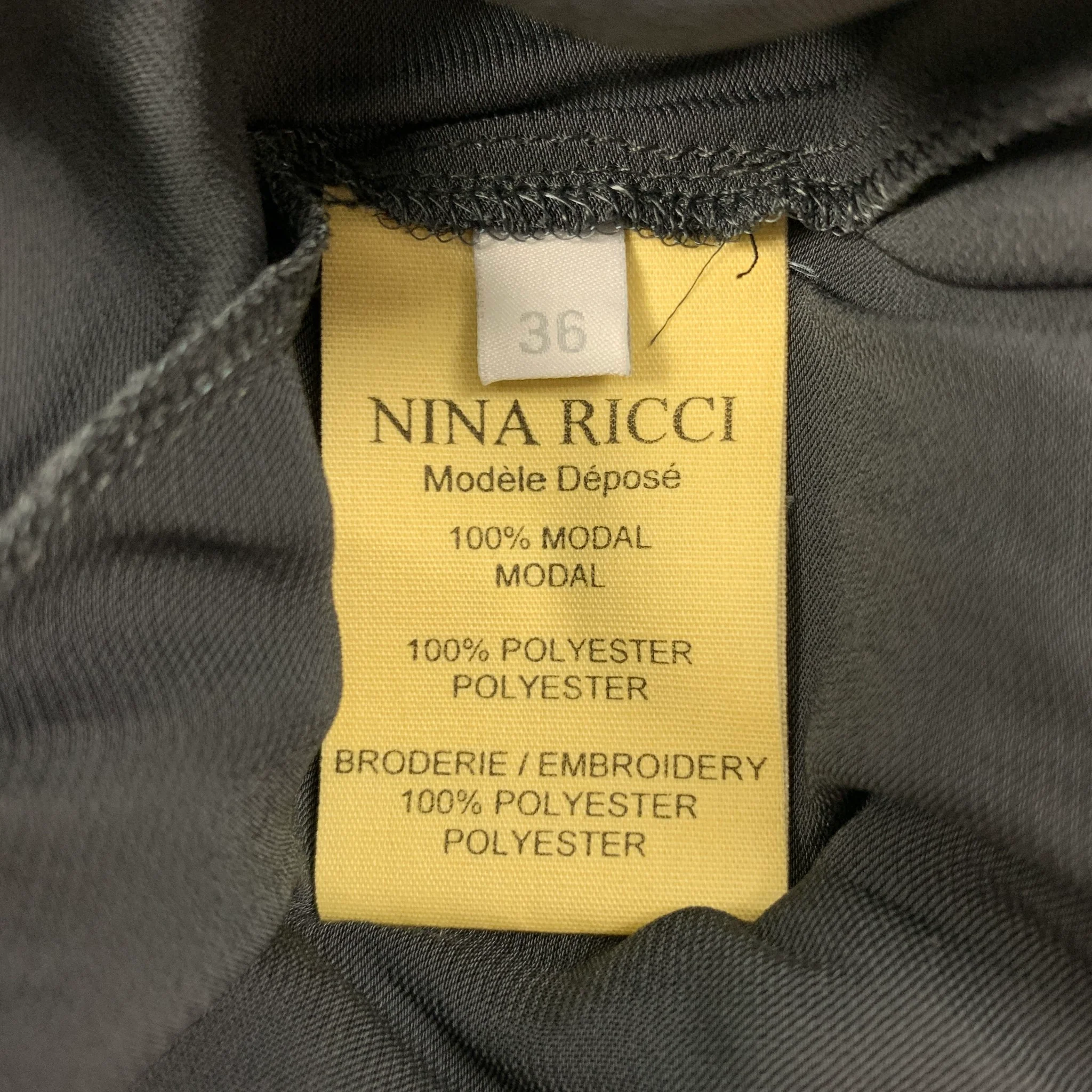 NINA RICCI Size 4 Grey Black Modal Mixed Fabrics Dolman Sleeve Dress - Image 4