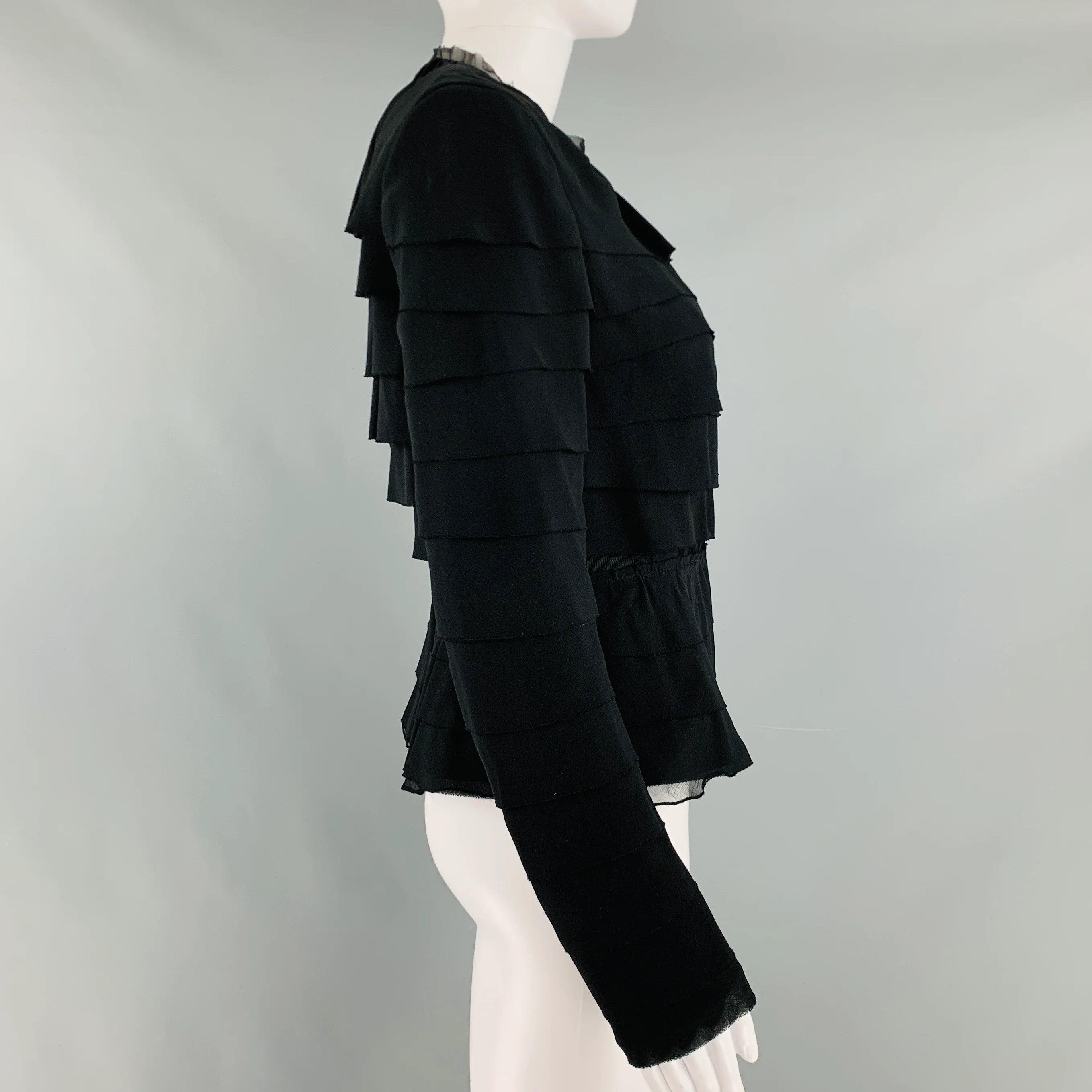 NINA RICCI Size 6 Black Silk Layered Blazer - Image 3