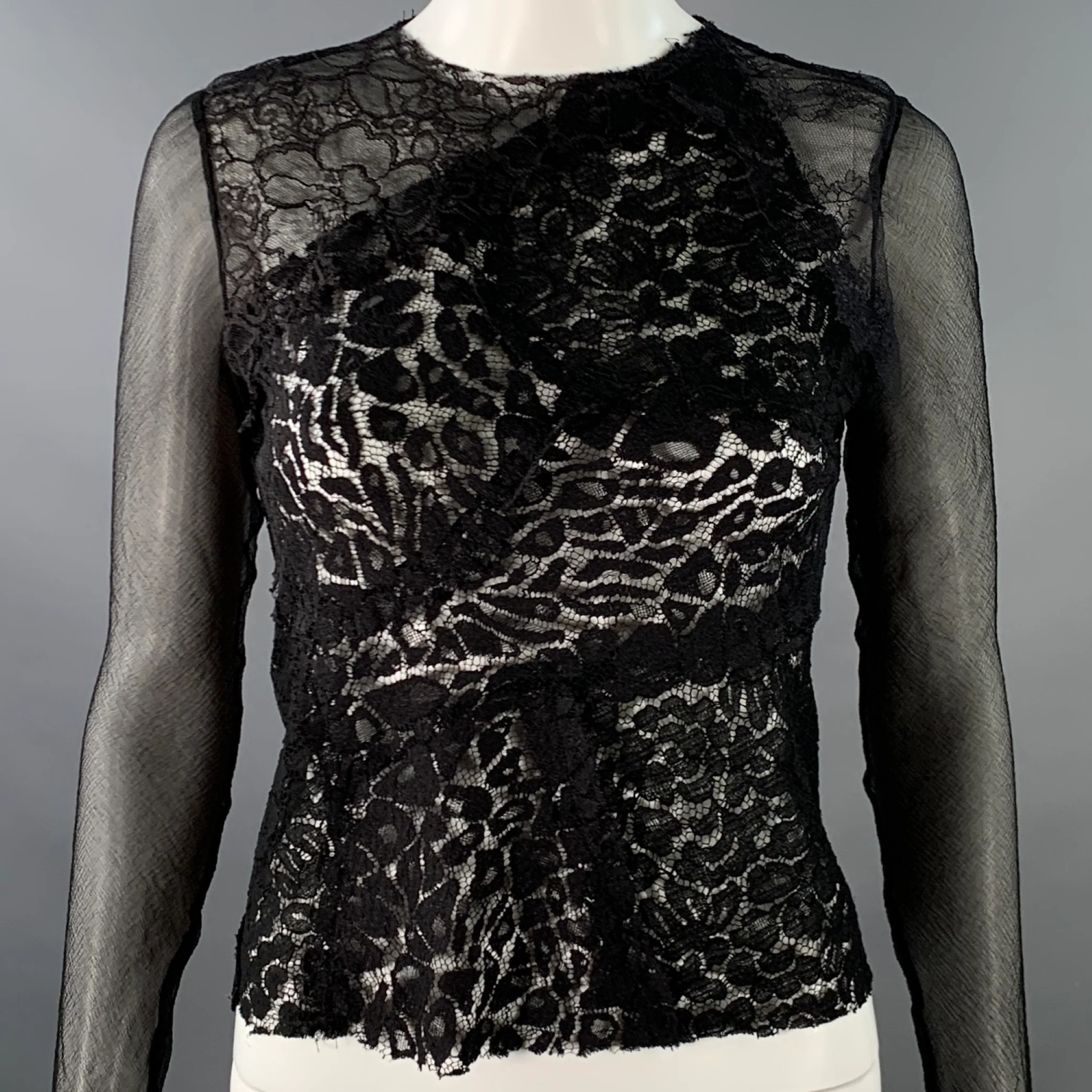 NINA RICCI Size S Black Lace Back Zip Up Dress Top - Image 2