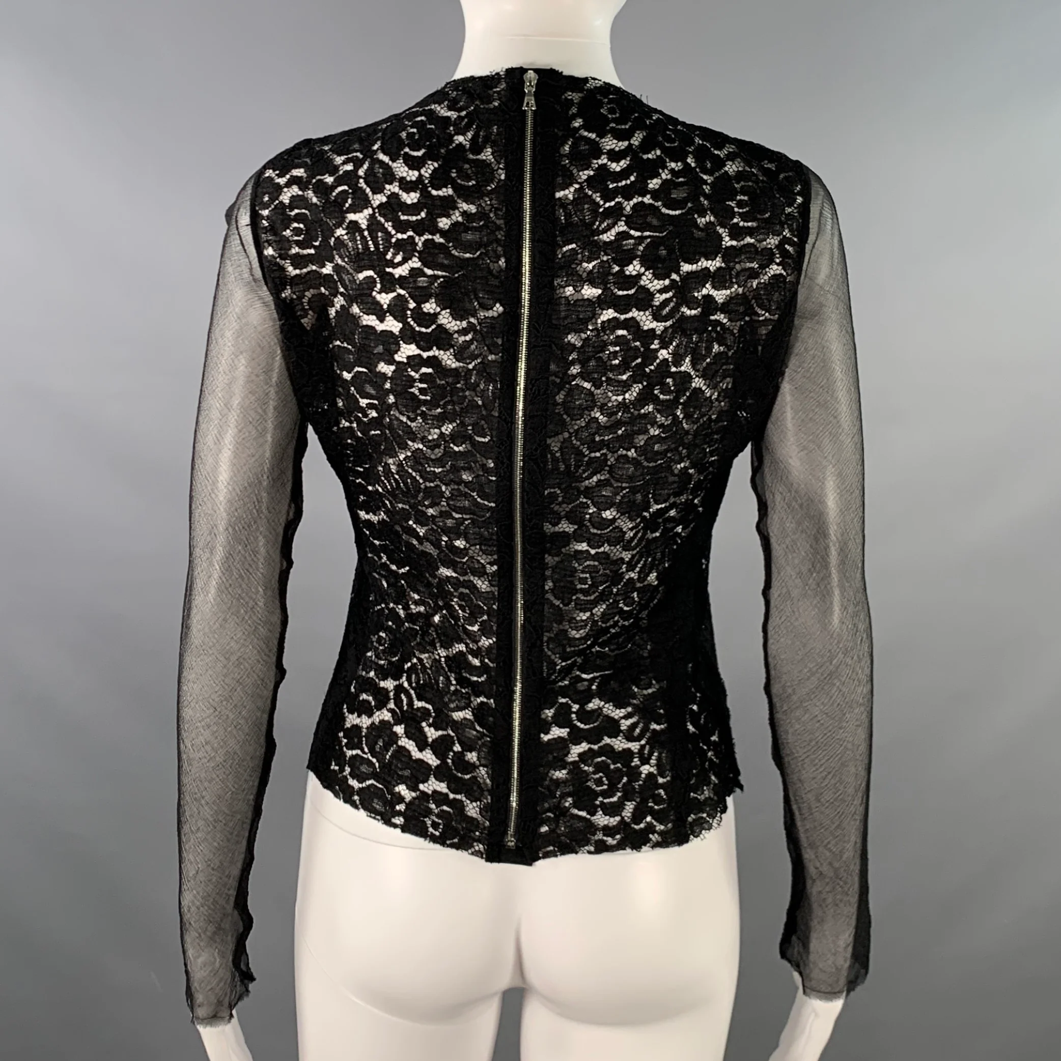 NINA RICCI Size S Black Lace Back Zip Up Dress Top - Image 4
