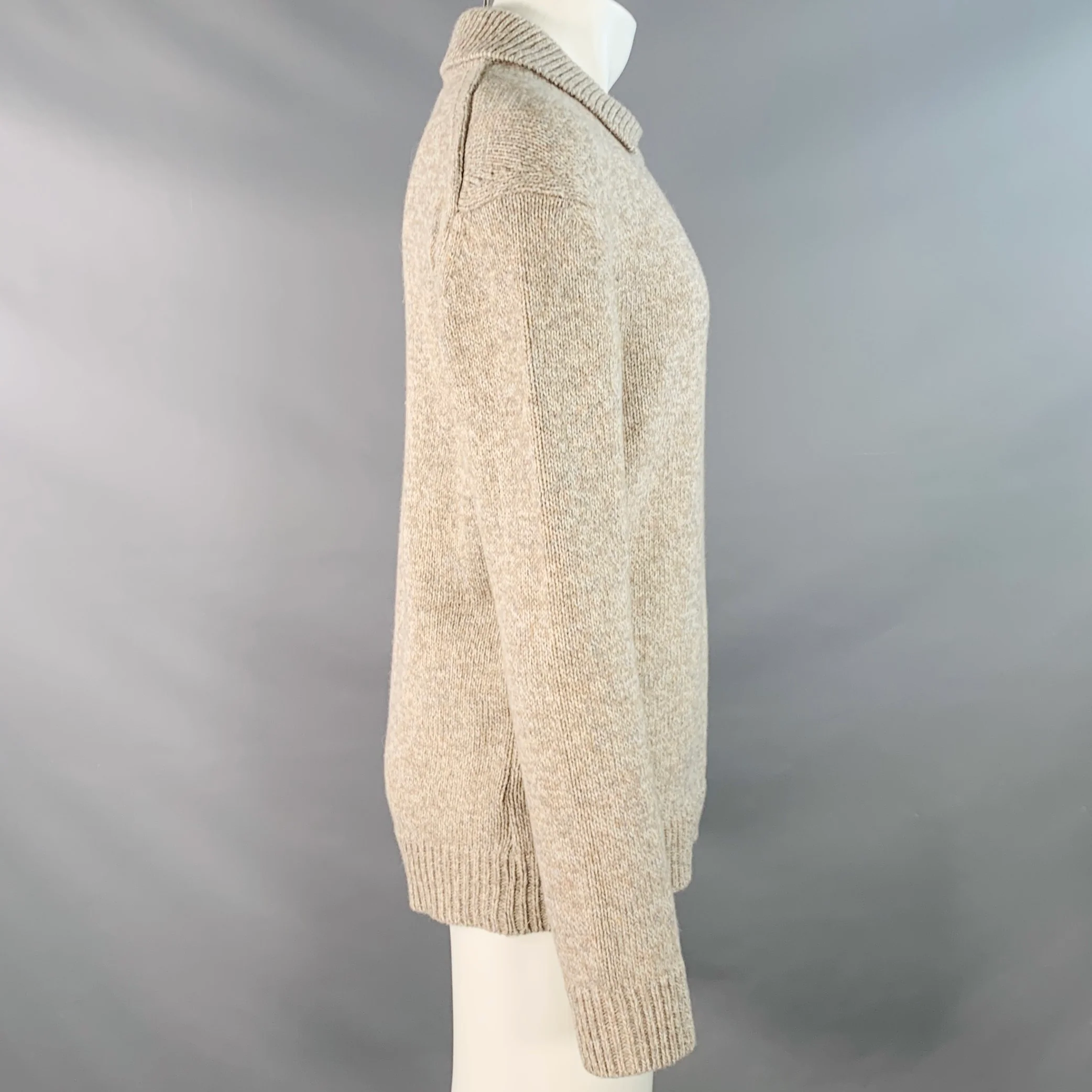 NN07 Size M Beige Grey Knit Cotton Linen Collared Sweater - Image 3