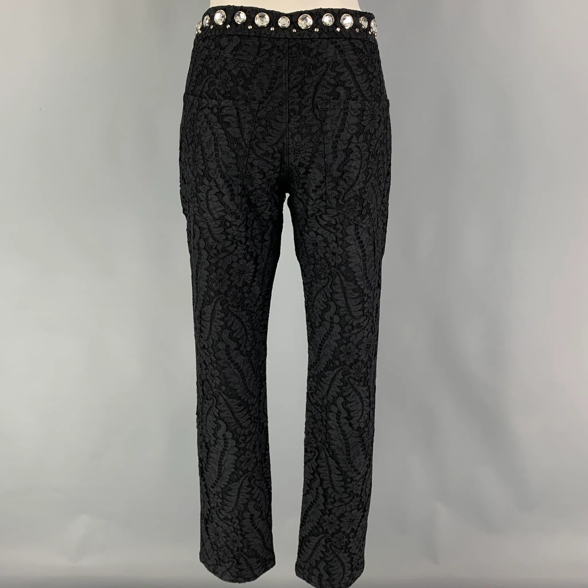 No. 21 Size 4 Black Lace Cotton Blend Crystal Dress Pants - Image 3