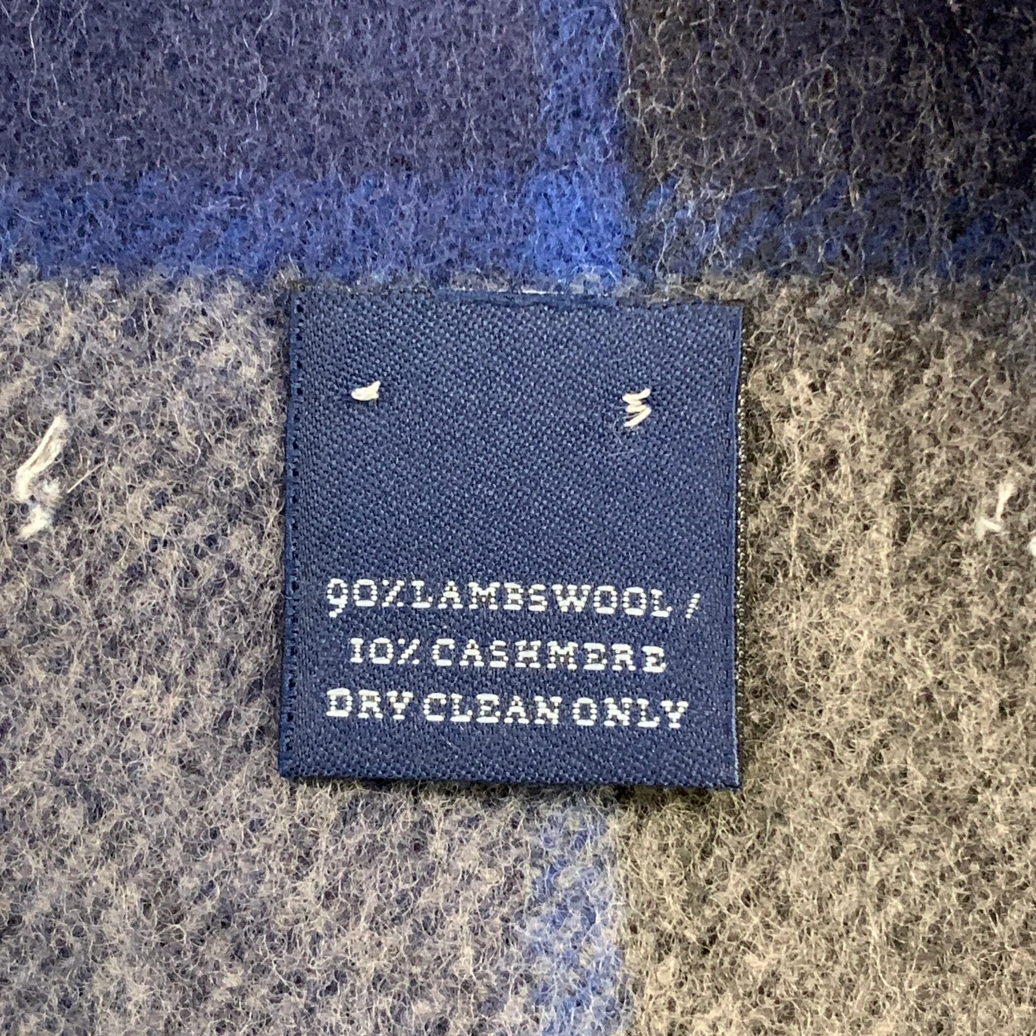NO BRAND Blue Grey Plaid Lambswool Cashmere Fringe Scarf - Image 5