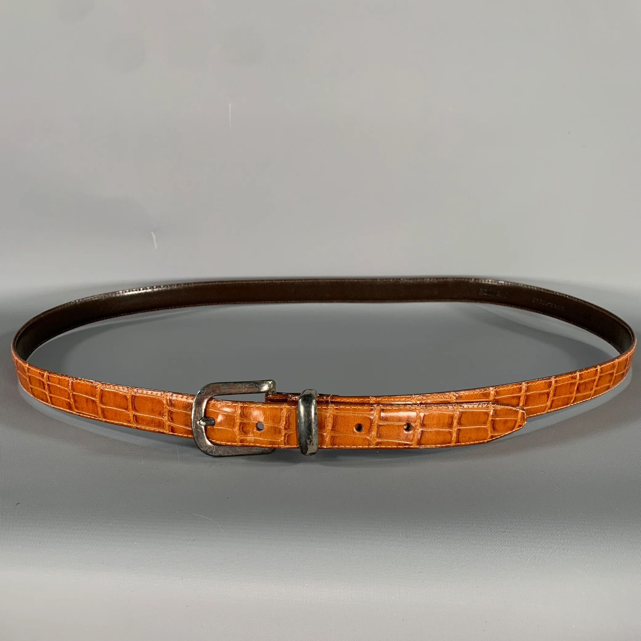 NO BRAND Brown Cognac Alligator Leather Belt