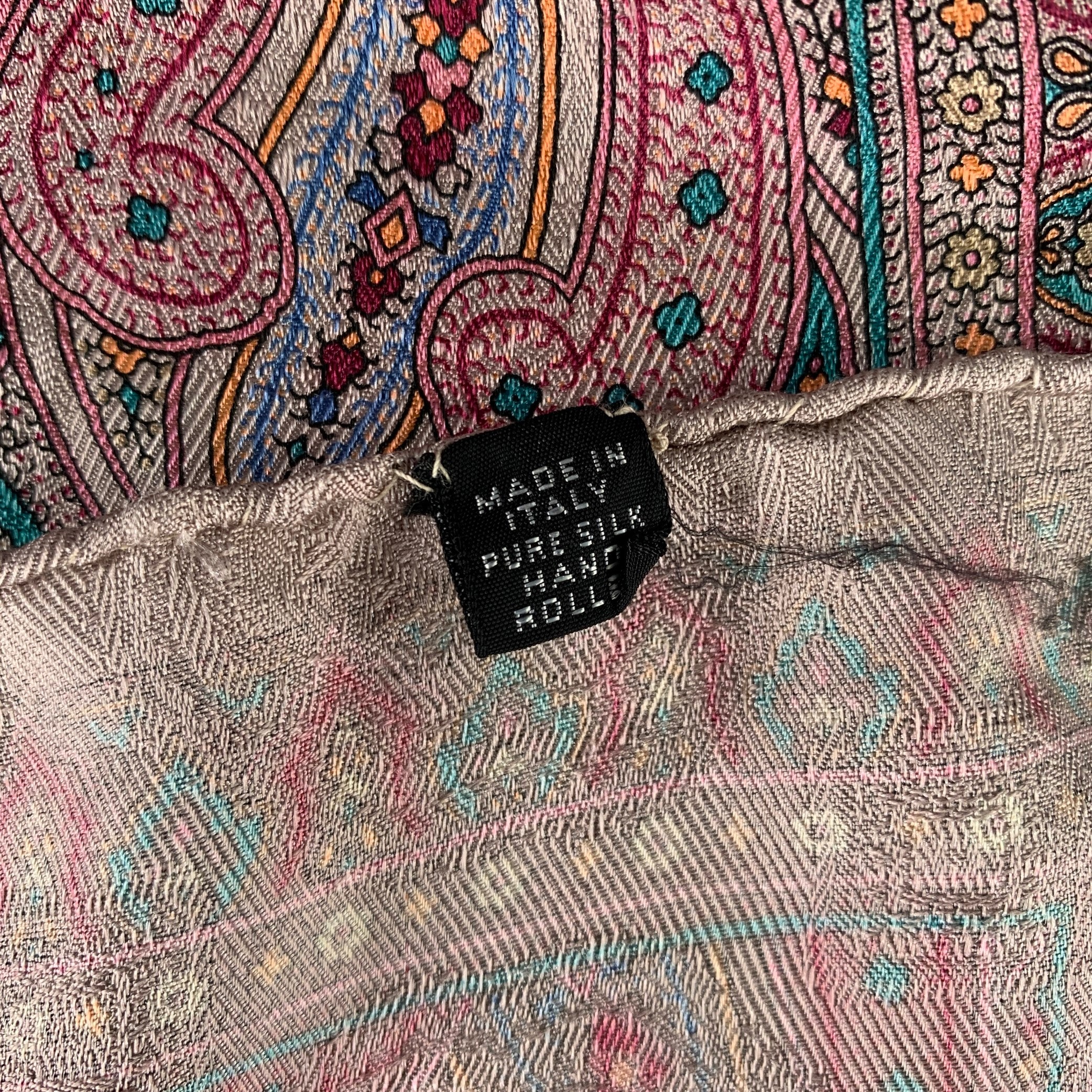 NO BRAND Pink Blue Paisley Silk Pocket Square - Image 3
