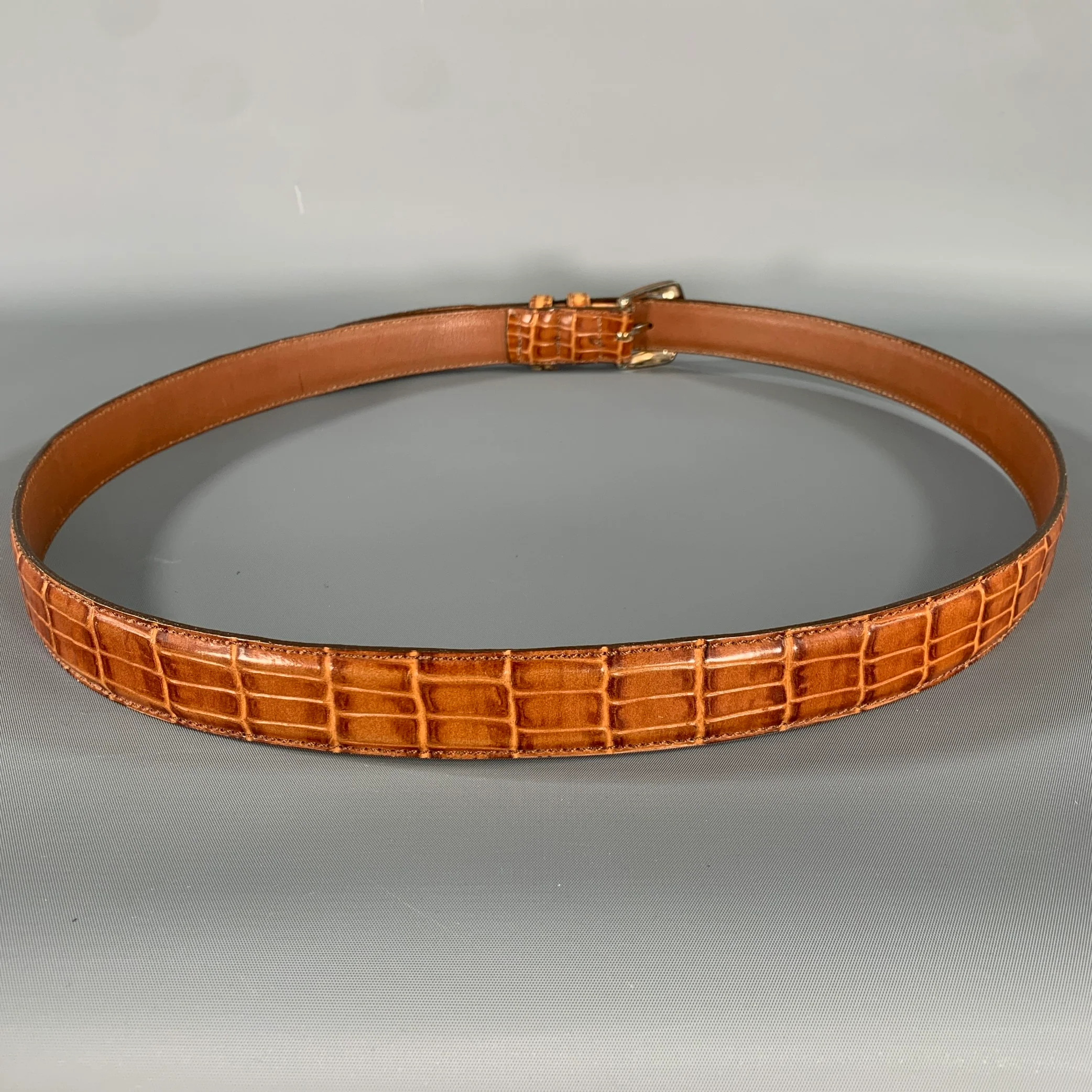NO BRAND Size 40 Brown Cognac Alligator Leather Belt - Image 3