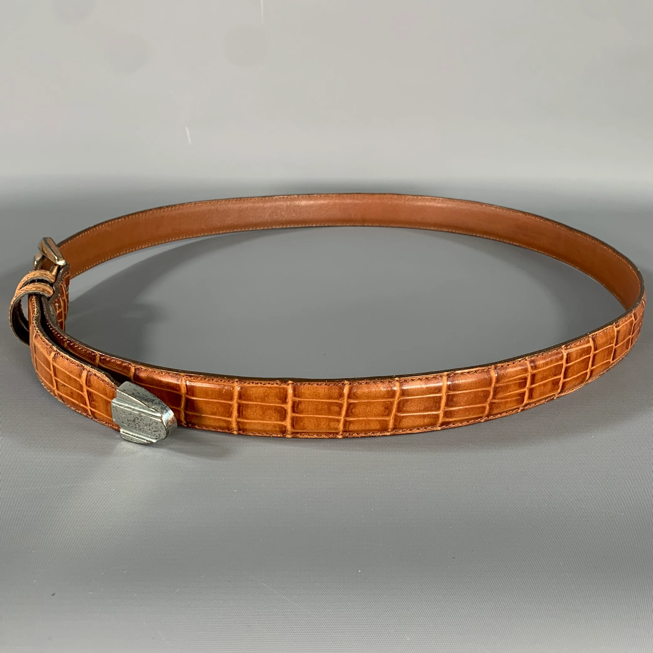 NO BRAND Size 40 Brown Cognac Alligator Leather Belt - Image 4