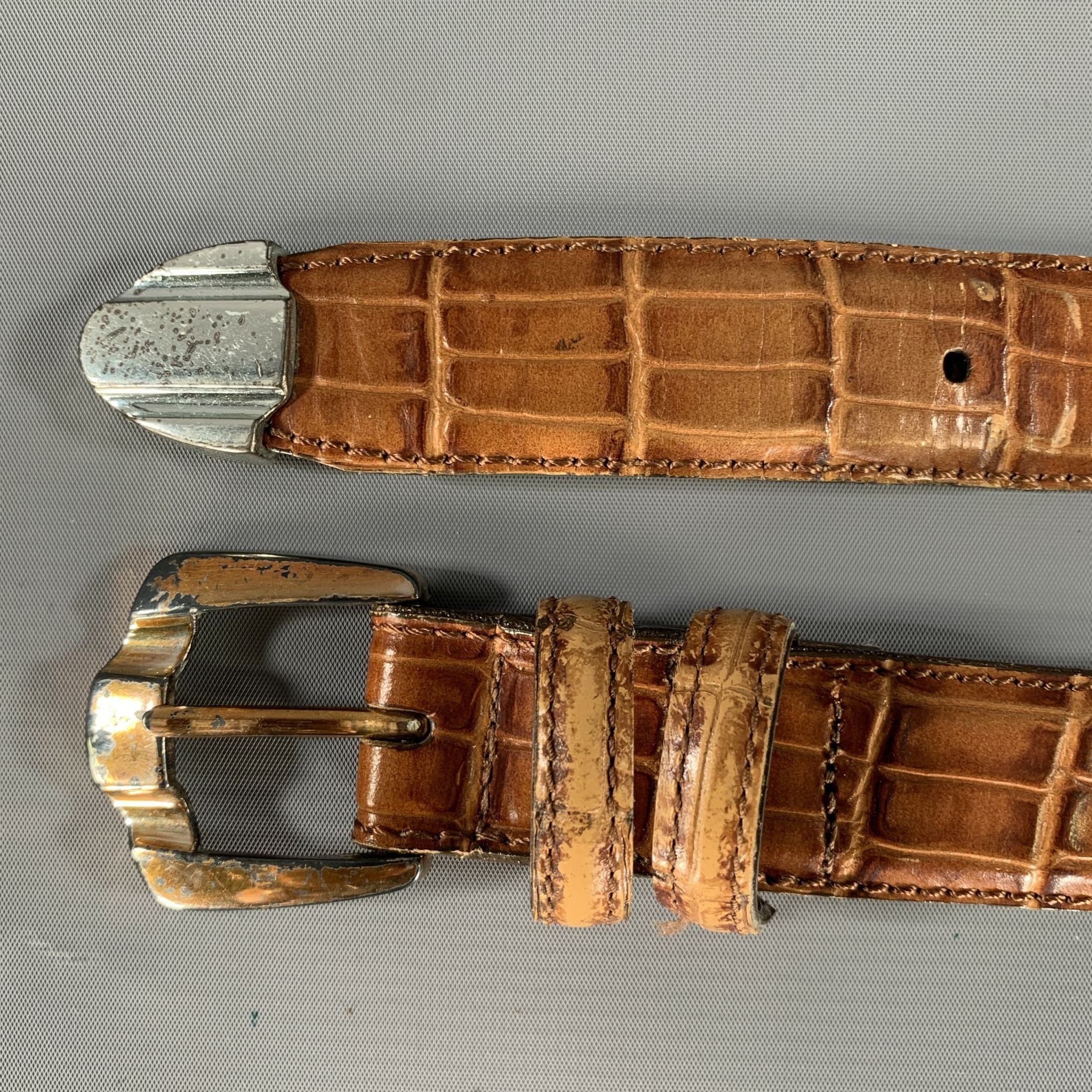 NO BRAND Size 40 Brown Cognac Alligator Leather Belt - Image 5