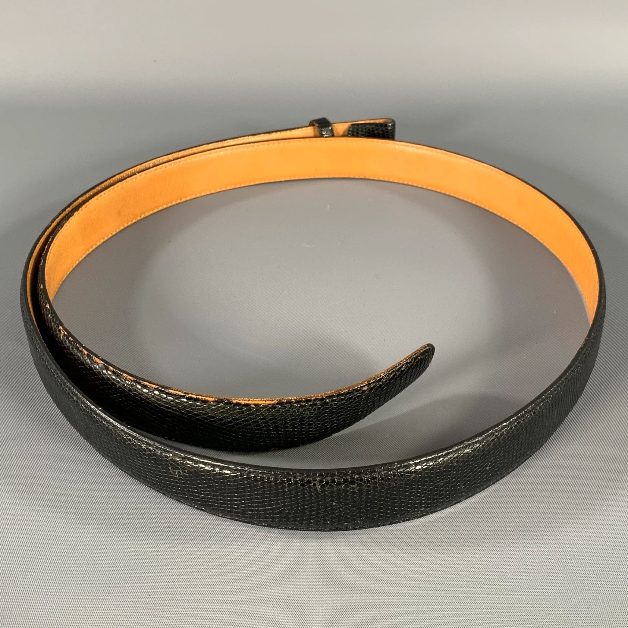 NO BRAND Size 44 Black Lizard Leather Belt - Image 3