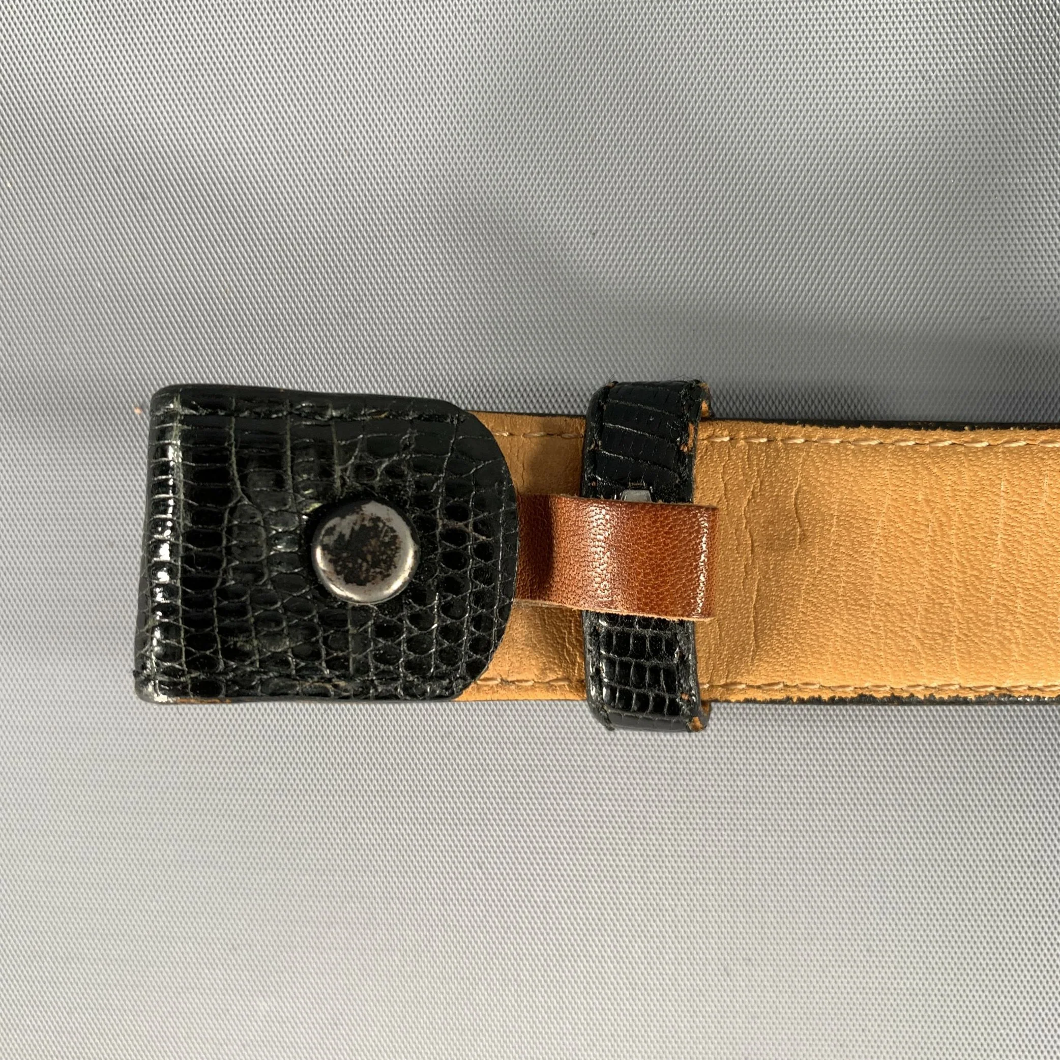 NO BRAND Size 44 Black Lizard Leather Belt - Image 6