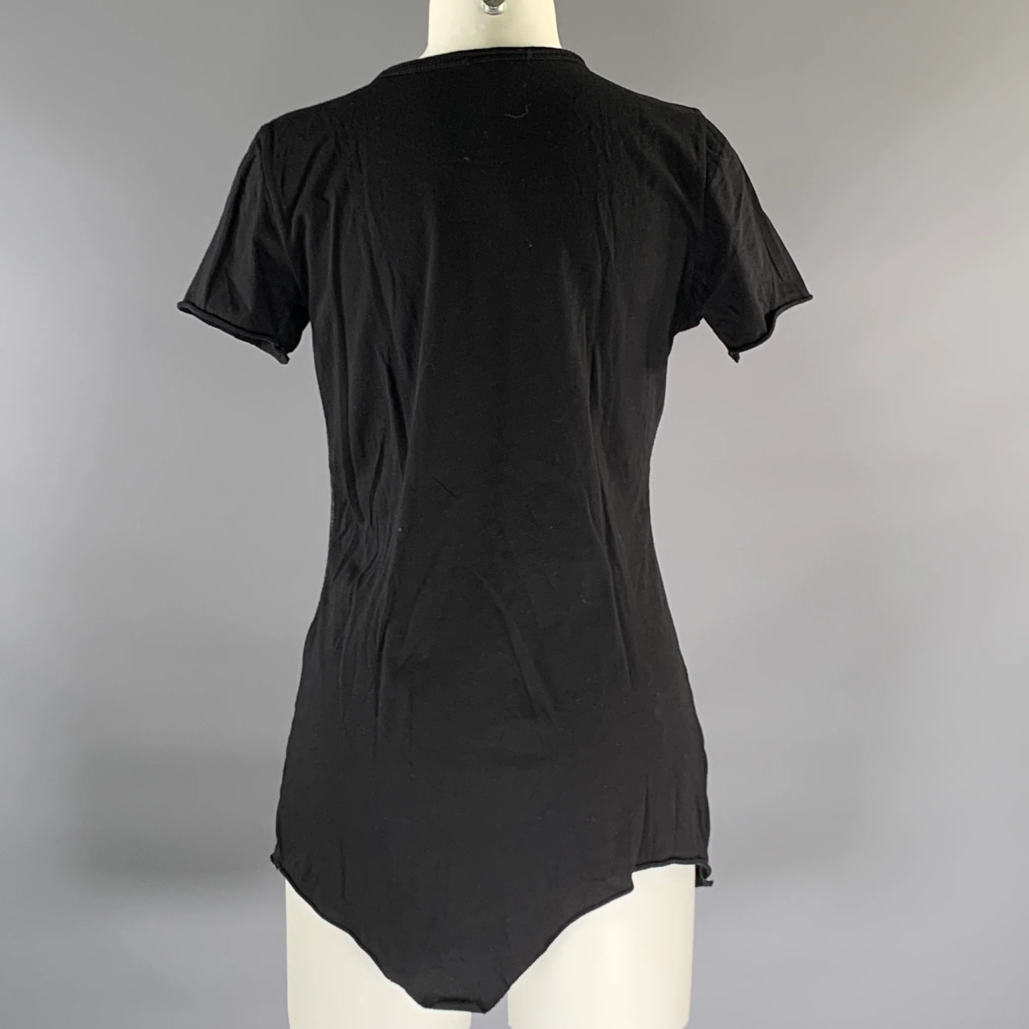 NO BRAND Size S Black Grey Cotton Distressed Short Sleeve Shirt - Image 3