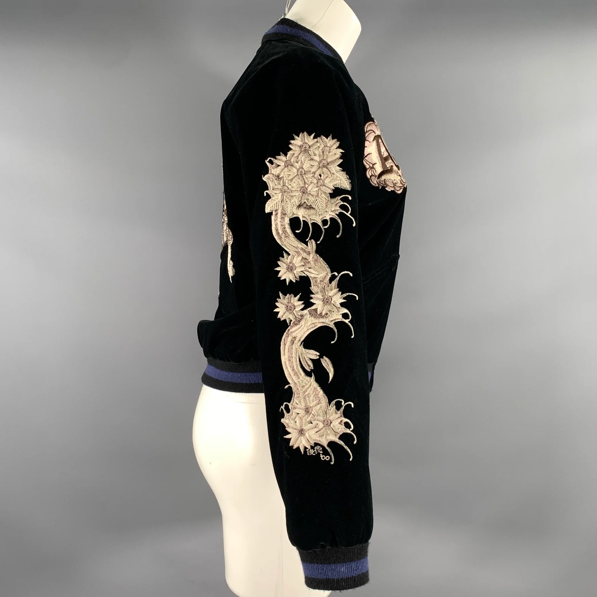 NO BRAND Size S Navy Black Rayon Bomber Jacket Outdoor - Image 7