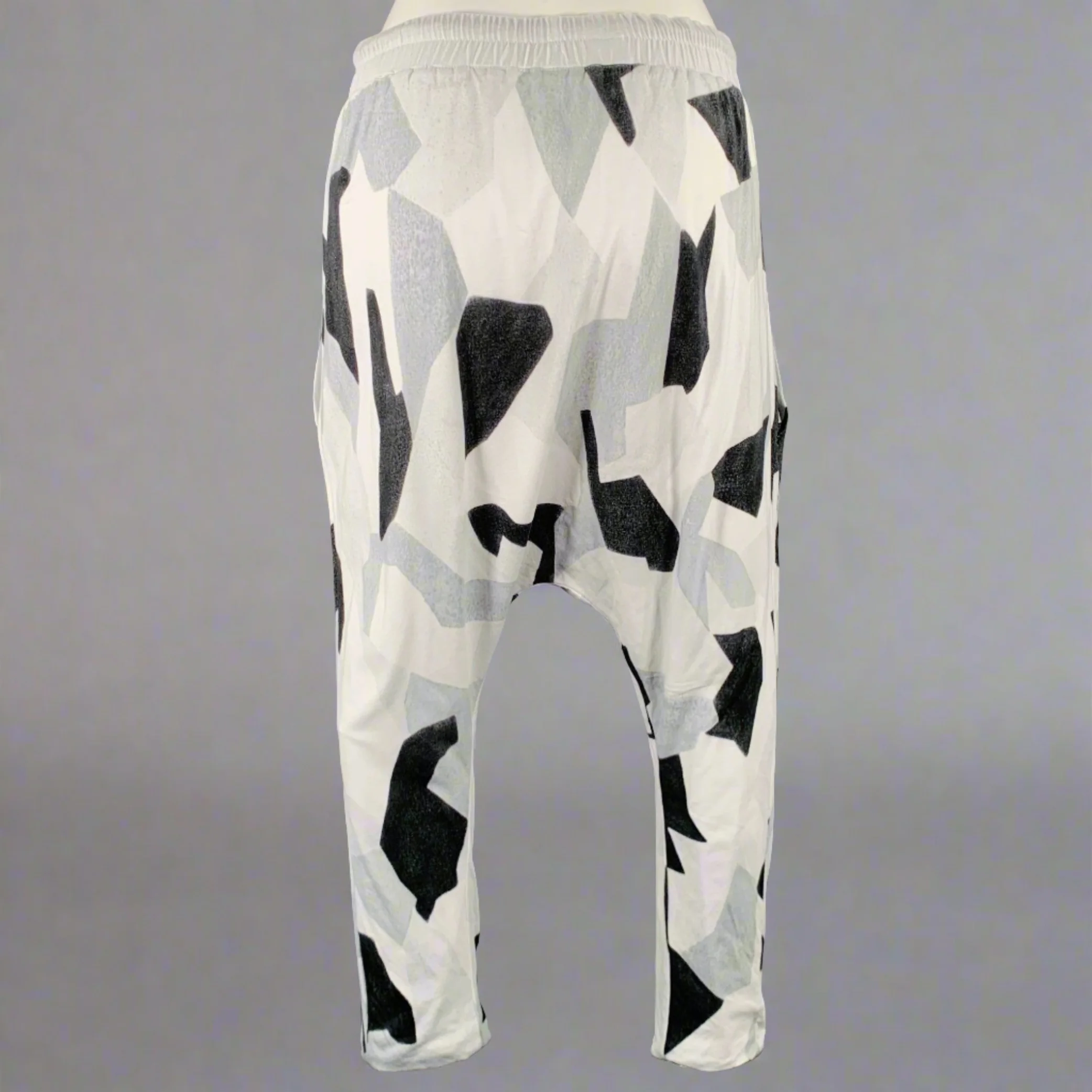 NO BRAND Size S White Grey Drop Crotch Drawstring Casual Pants - Image 3