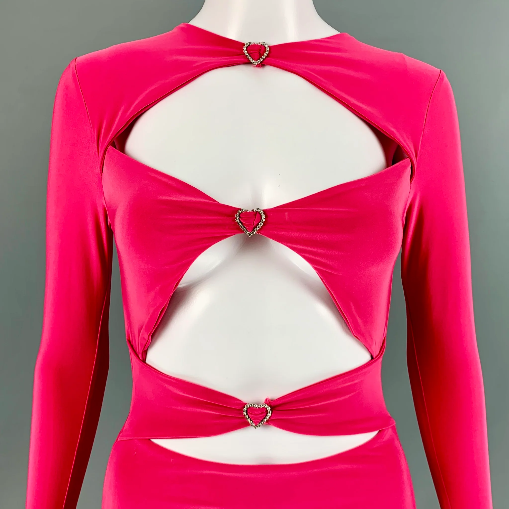 NO BRAND Size XS/S Pink Rhinestone Hearts Cut Out Mini Dress - Image 2