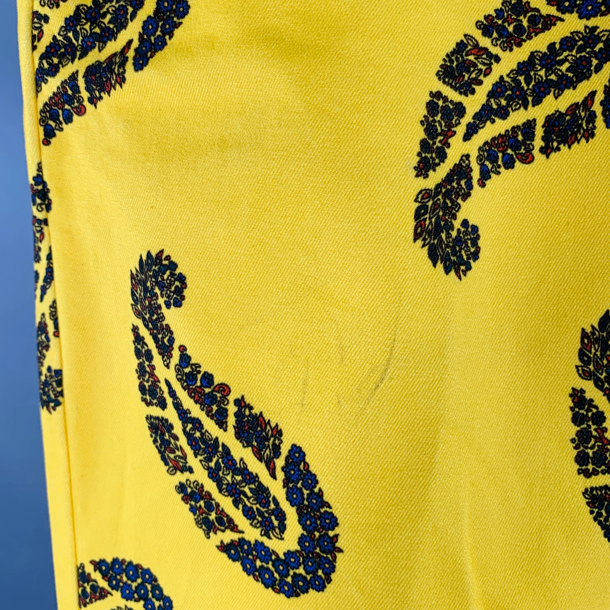 NOAH Size 34 Yellow Navy Black Paisley Cotton Zip Fly Dress Pants - Image 7
