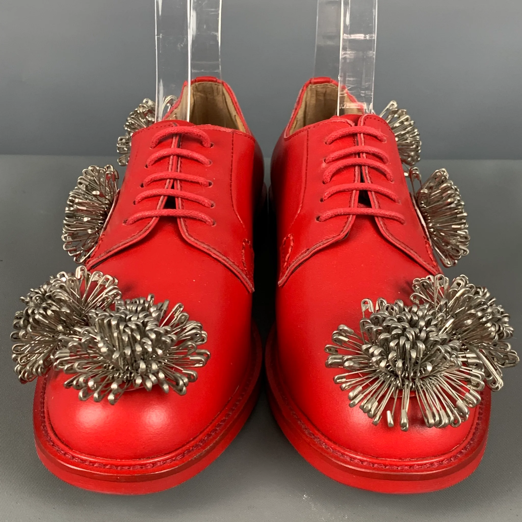 NOIR KEI NINOMIYA Size 6 Red Leather Applique Lace Up Laces - Image 4