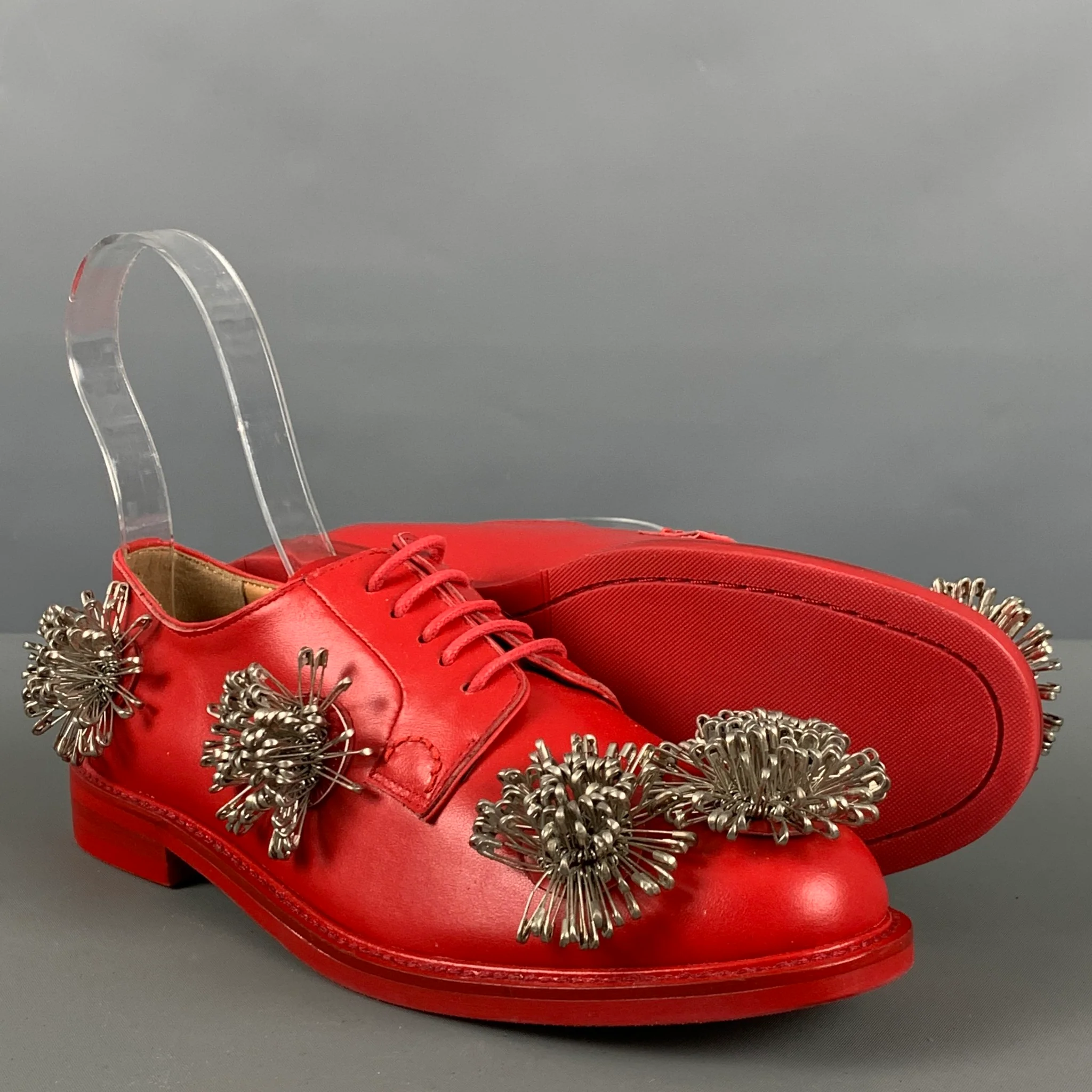 NOIR KEI NINOMIYA Size 6 Red Leather Applique Lace Up Laces - Image 5