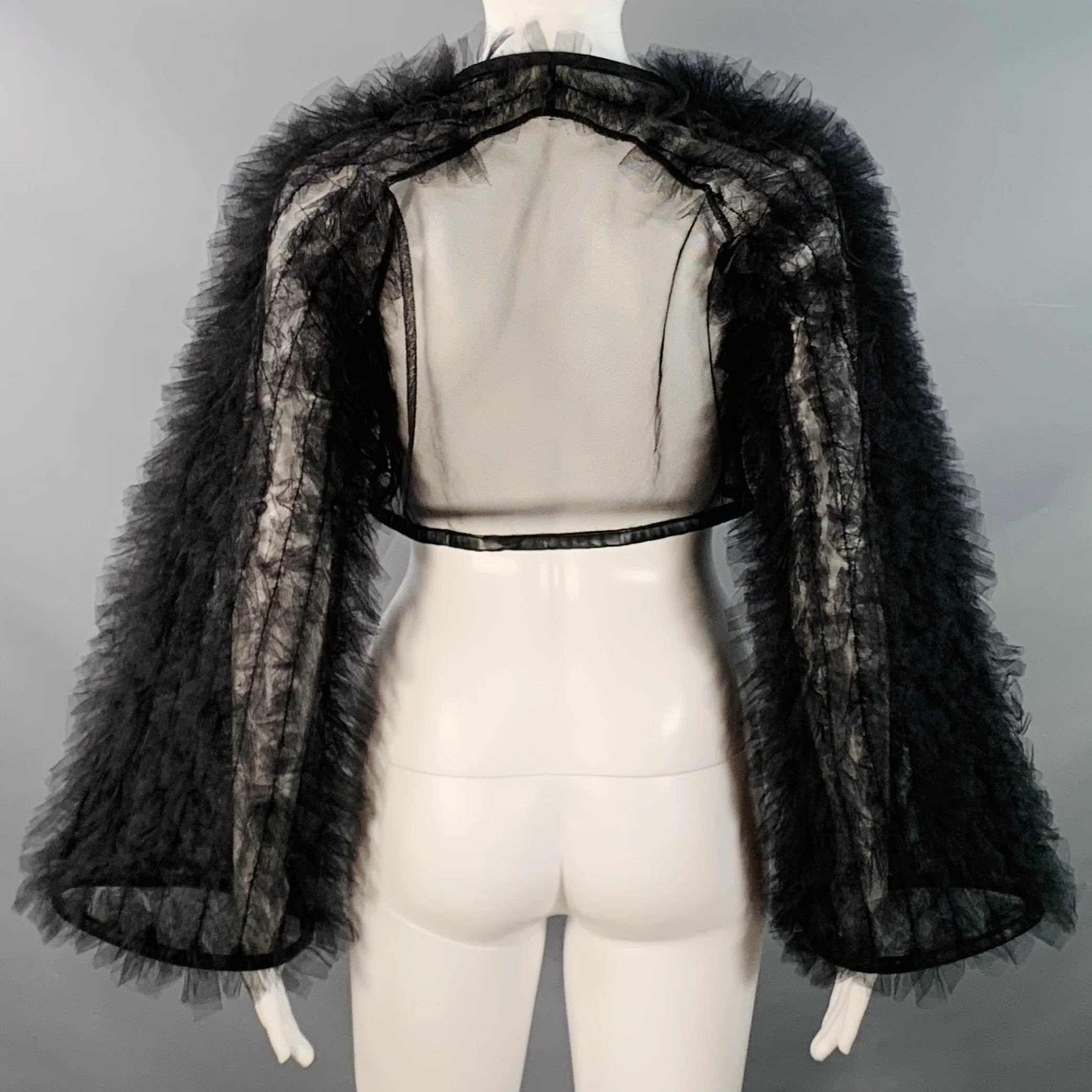 NOIR KEI NINOMIYA Size S Black Polyamide Tulle Ruffled Sleeve Cropped Jacket - Image 3
