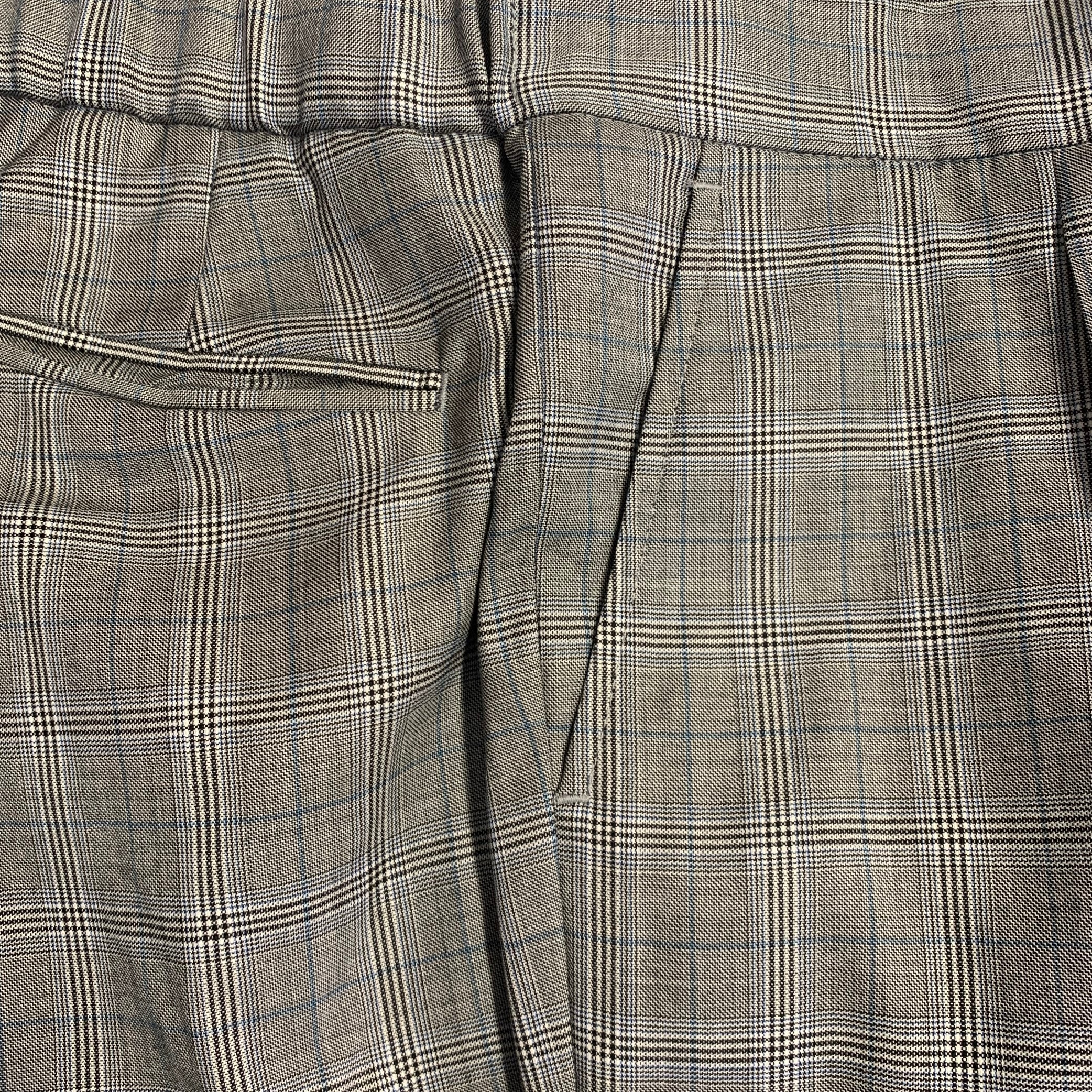 NOMINEE Size 32 Grey Blue Glenplaid Virgin Wool Pleated Casual Pants - Image 5