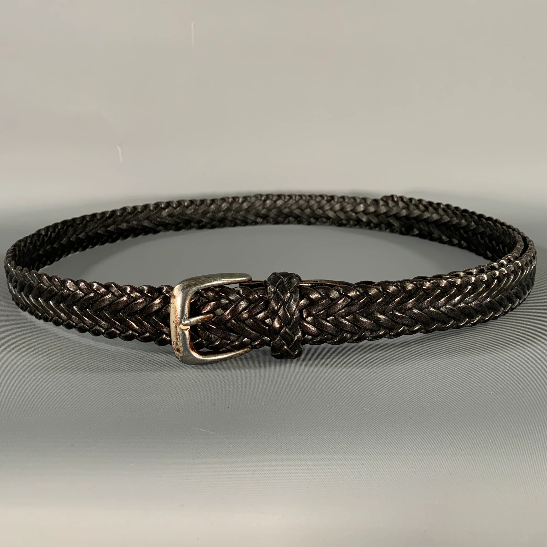 NORDSTROM Size 46 Black Woven Full Grain Leather Belt