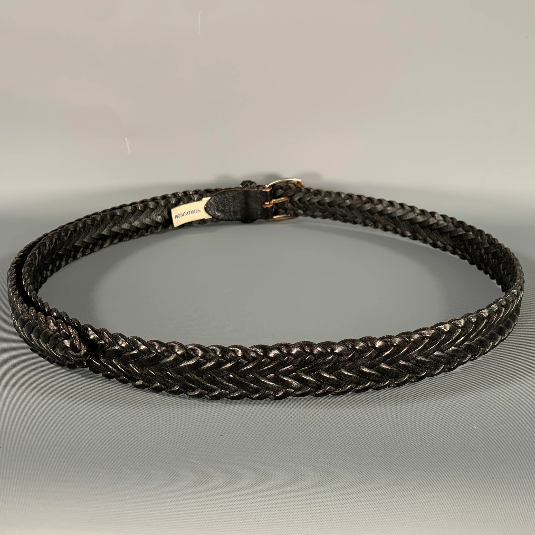 NORDSTROM Size 46 Black Woven Full Grain Leather Belt - Image 3
